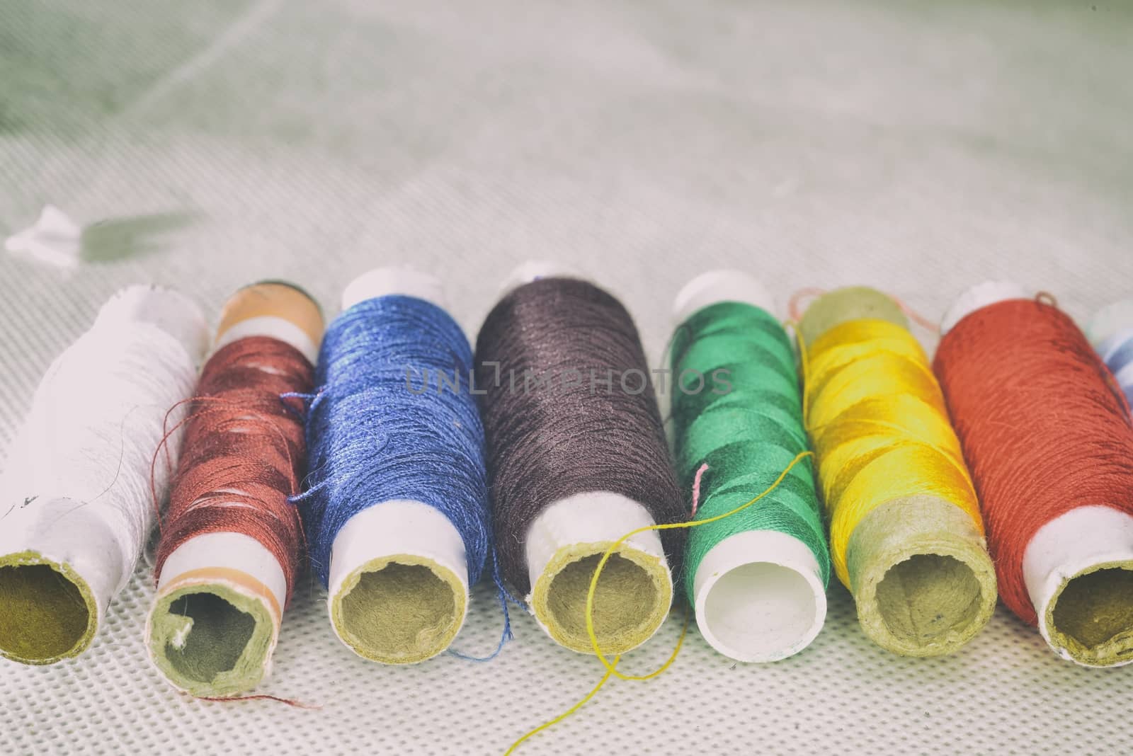 retro set of colored threads  for sewing