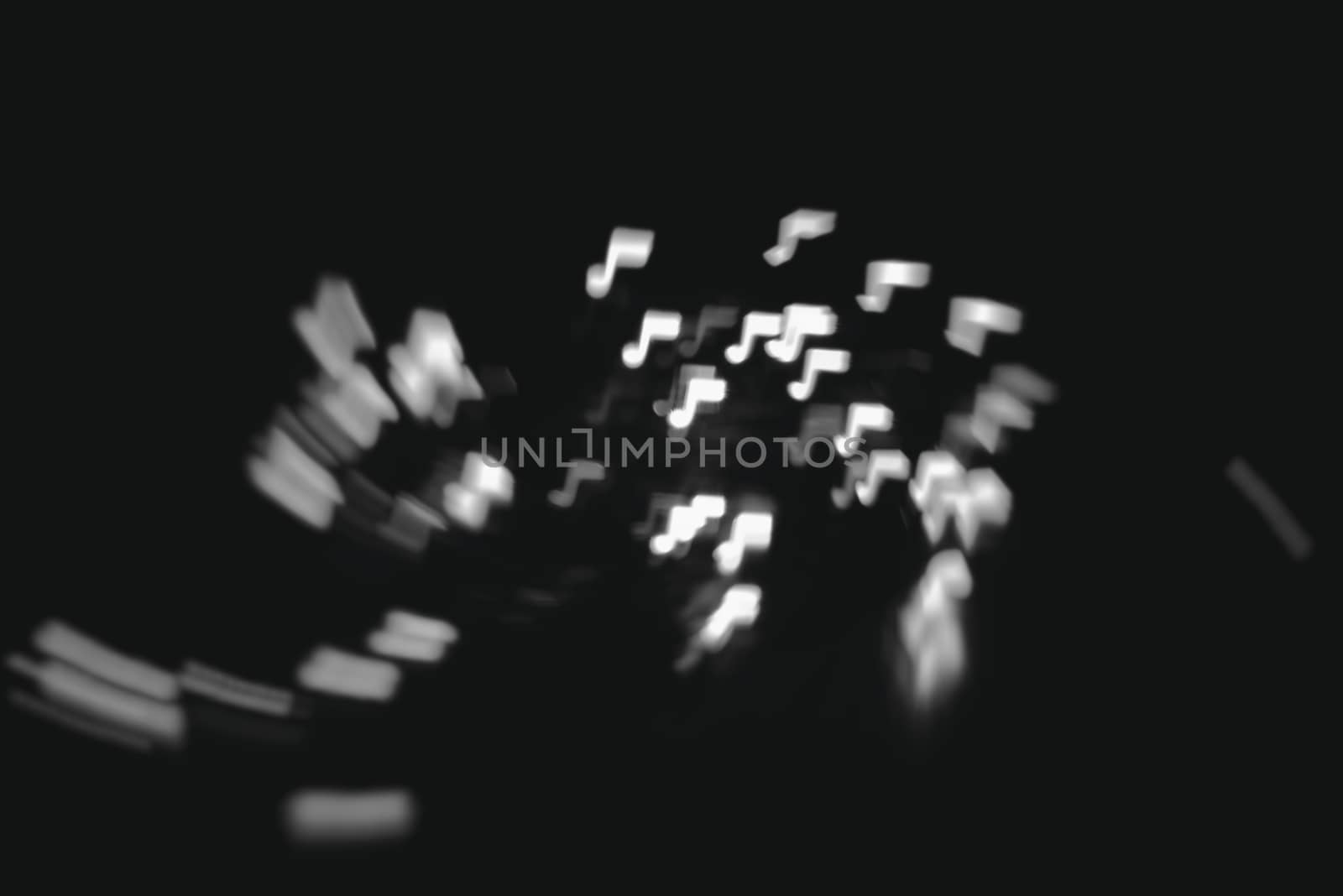 music, sound and notes abstract blur background (notes signs fly in space)