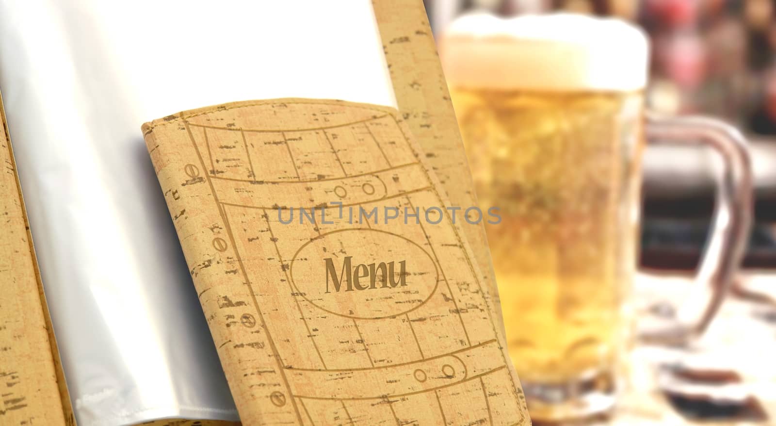 beige beer  menu ( barrel shaped ) in a restaurant or cafe