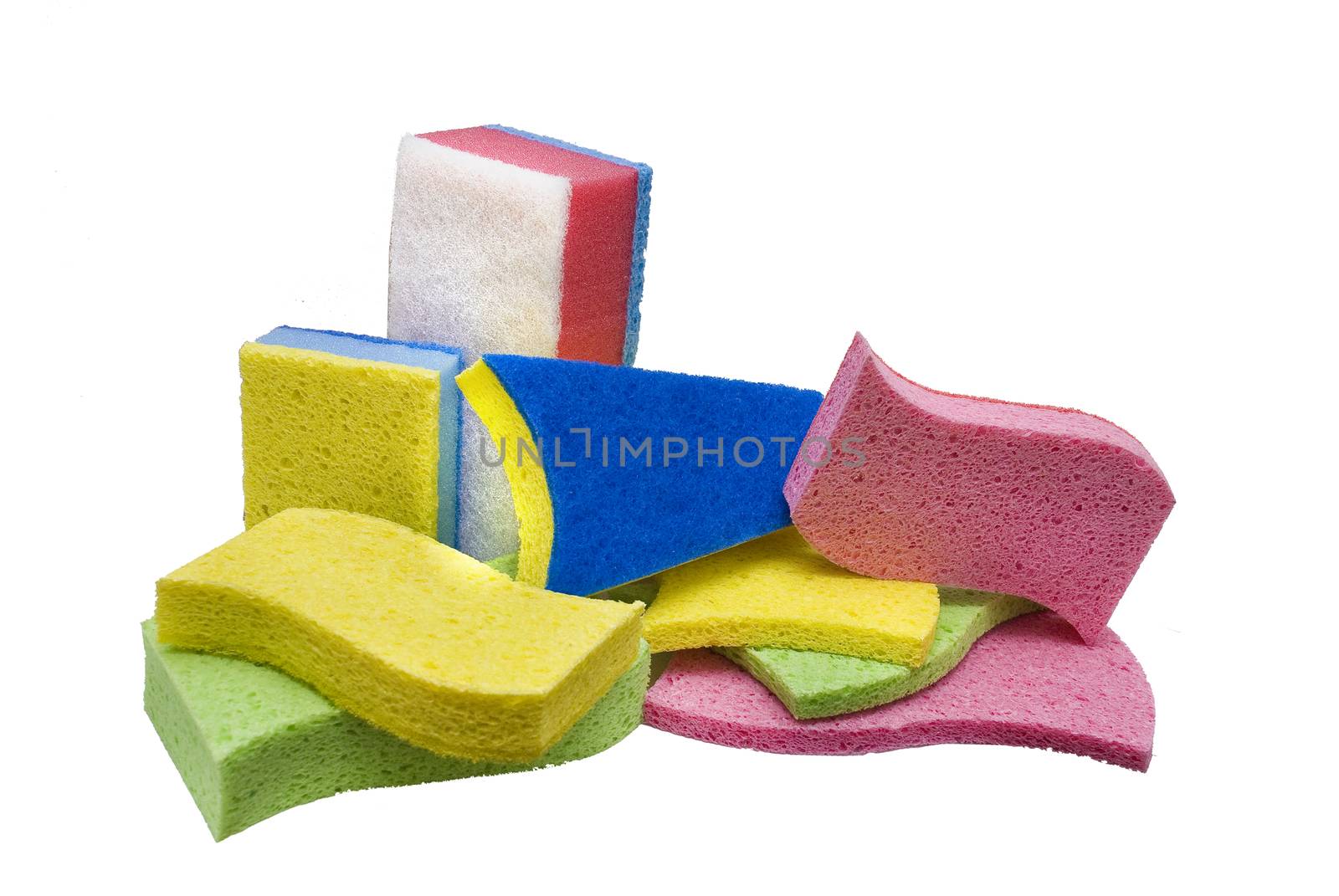 many colored  sponges for cleaning services and household