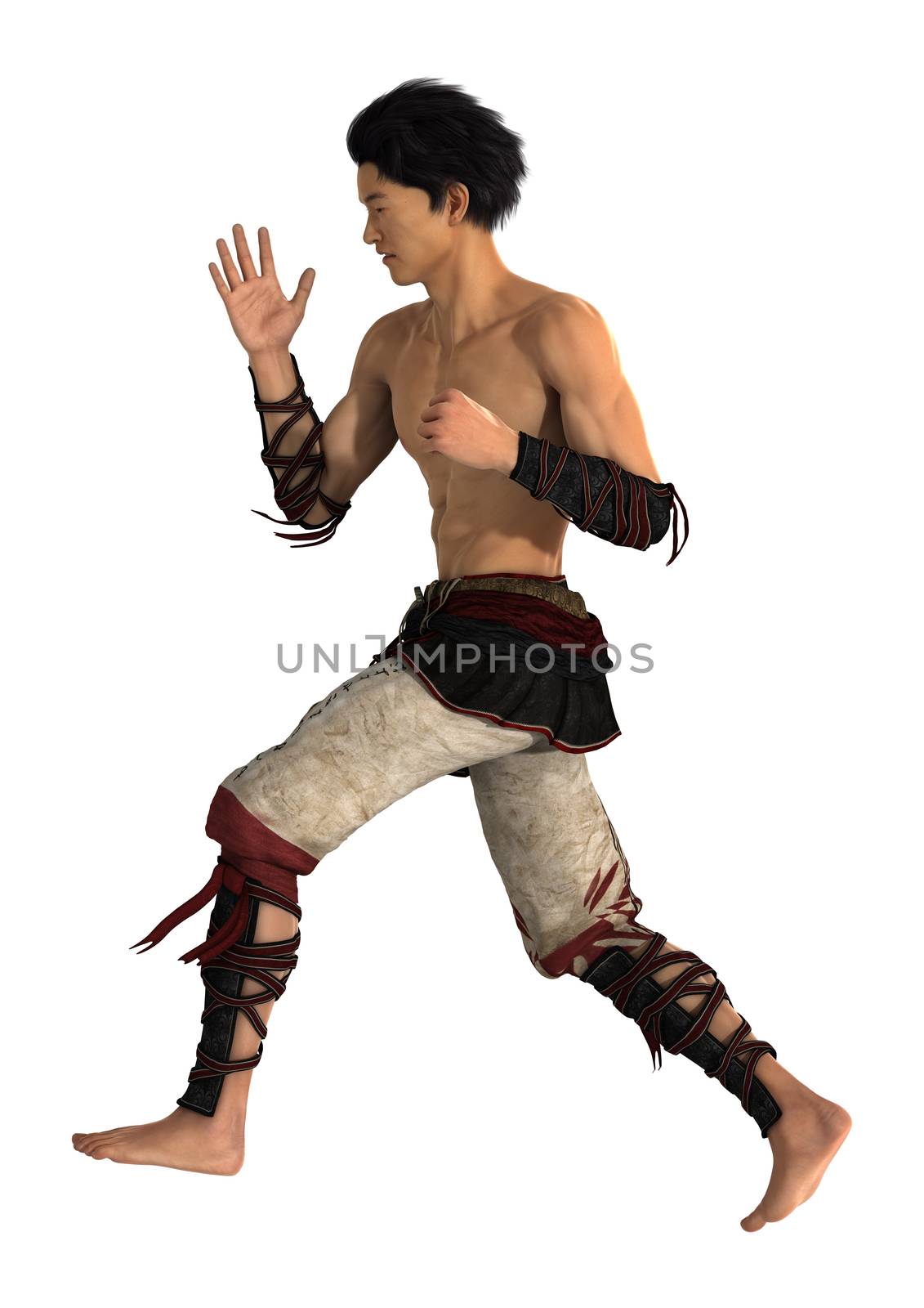 3D digital render of a fighting Asian man isolated on white background