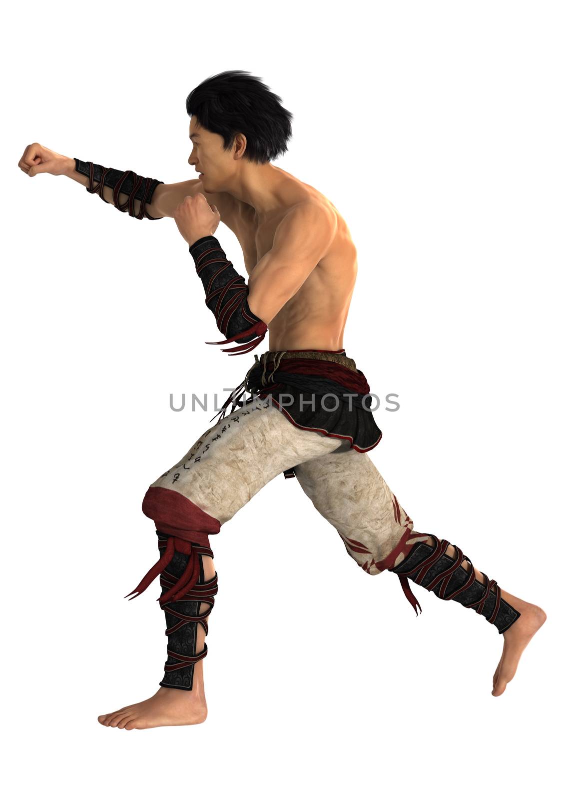 3D digital render of a fighting Asian man isolated on white background