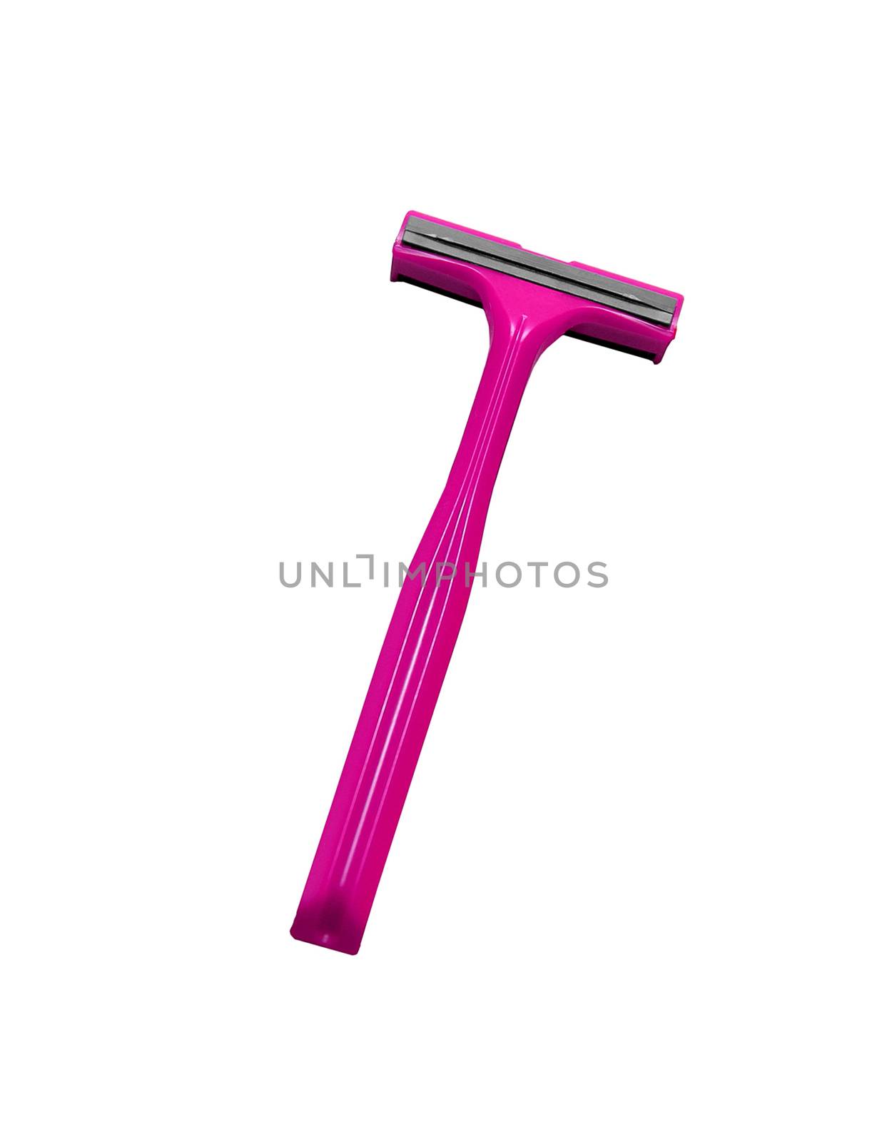 Safety pink razor isolated on white