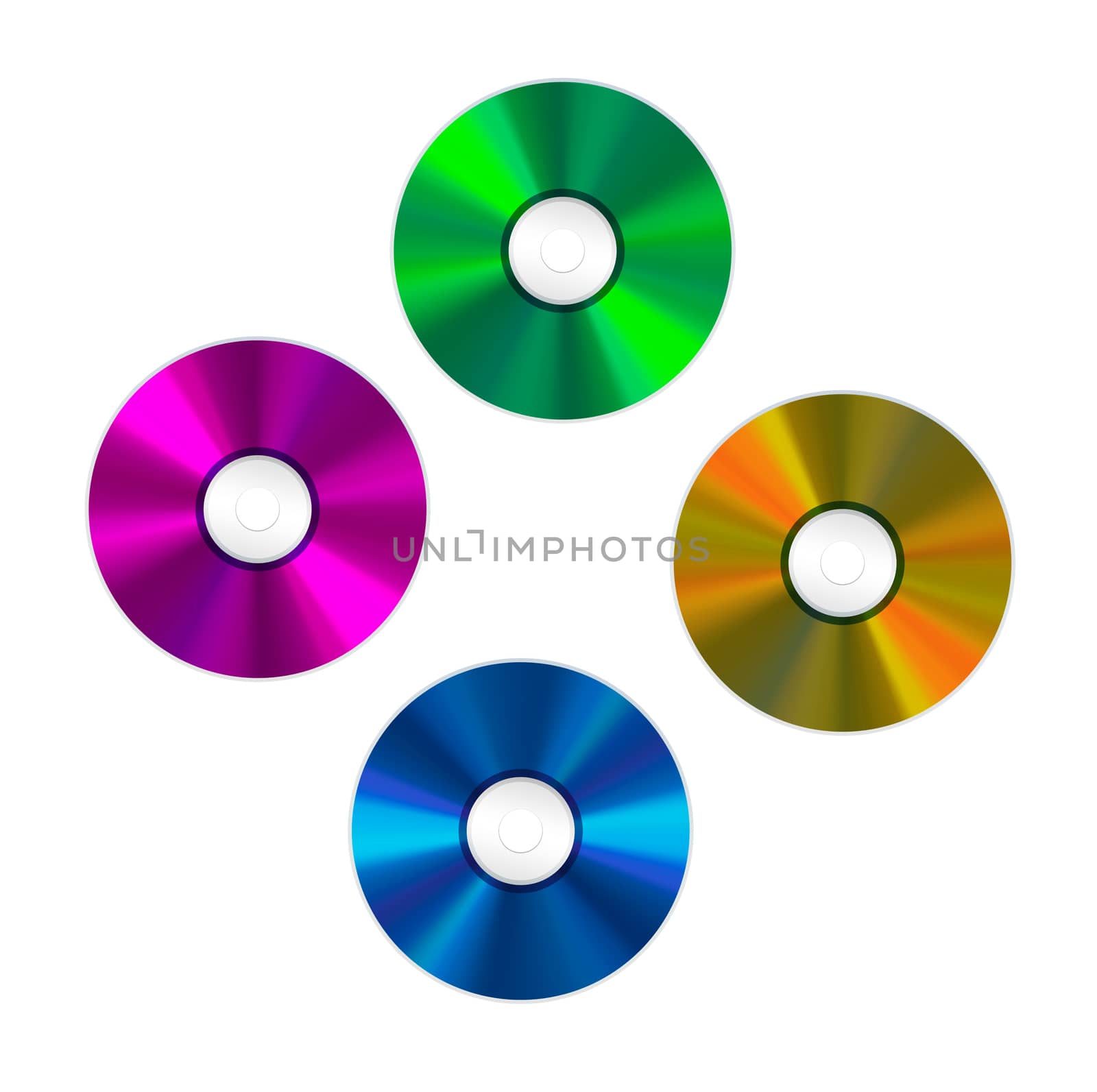 four colored Compact Discs