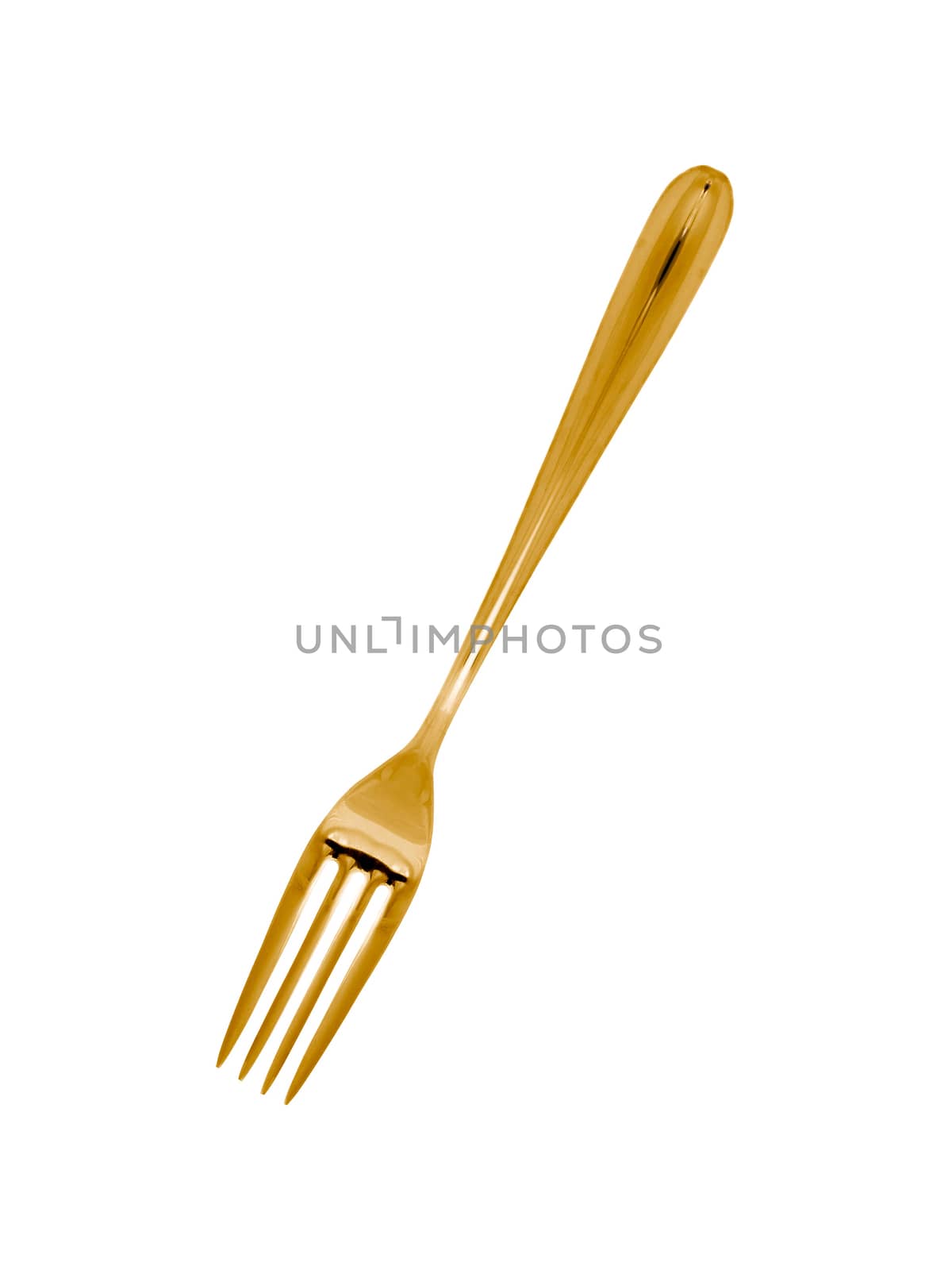 Golden fork isolated on white background