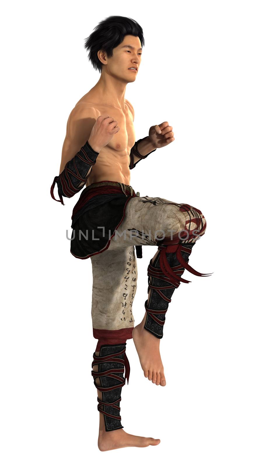 3D digital render of a fighting Asian man isolated on white background