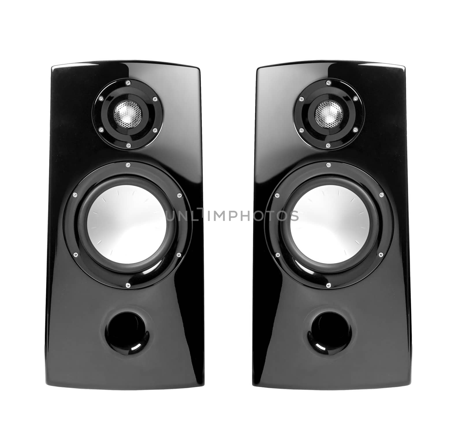 black speakers with sphere