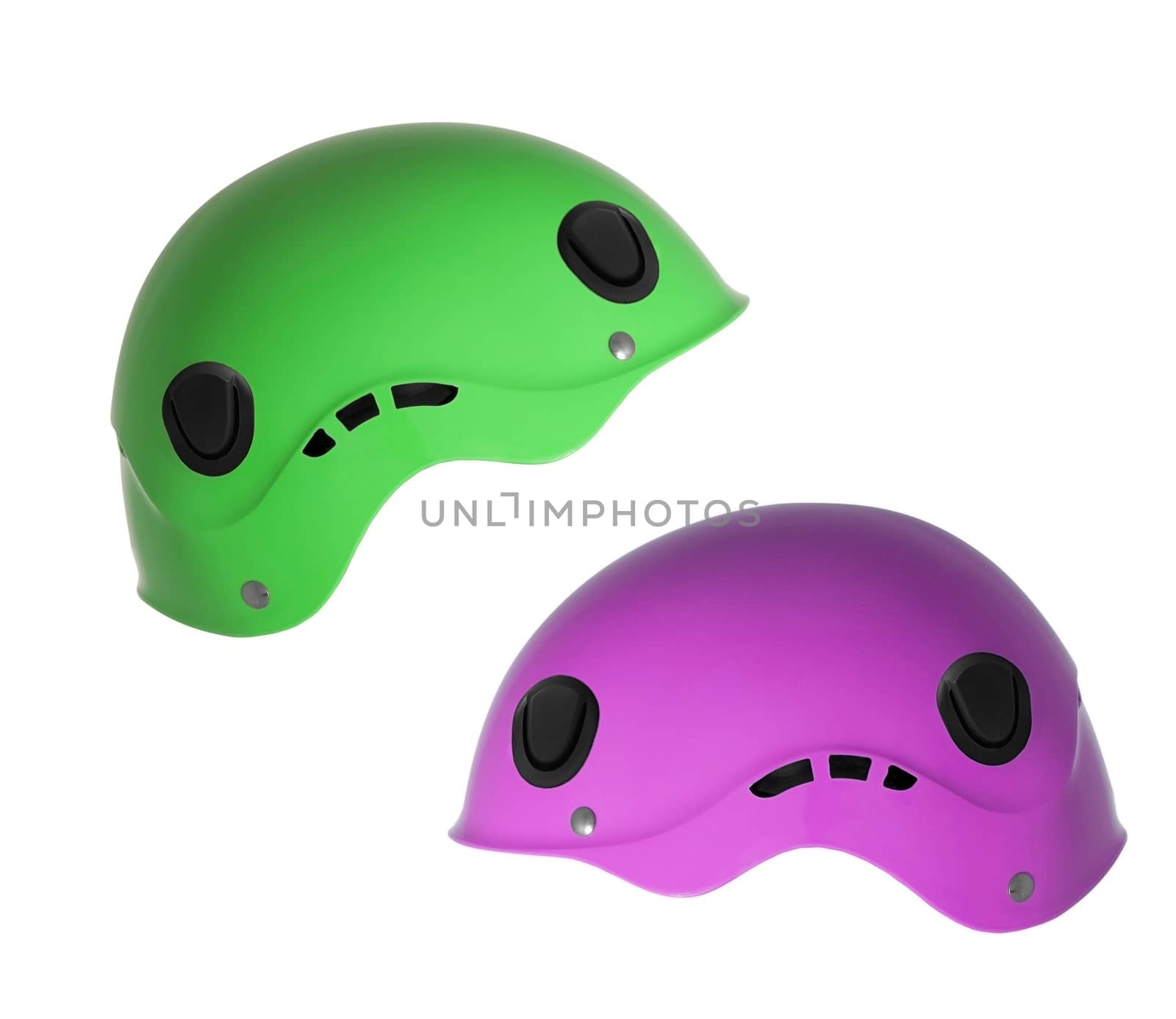 Green and punk ski helmets