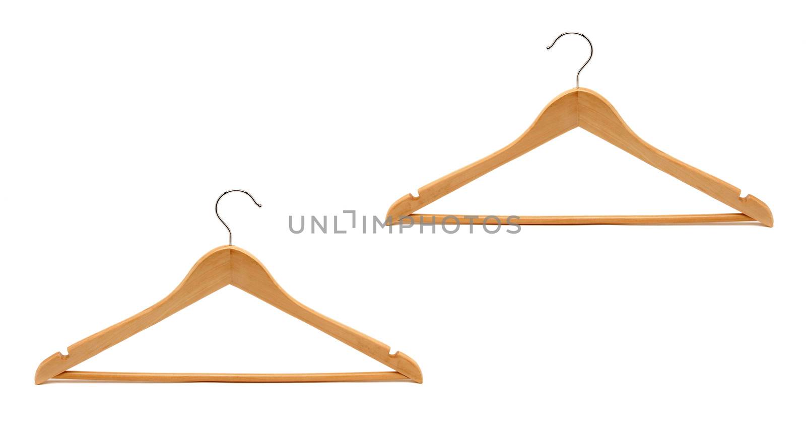 Wooden hanger, it is isolated on a white background