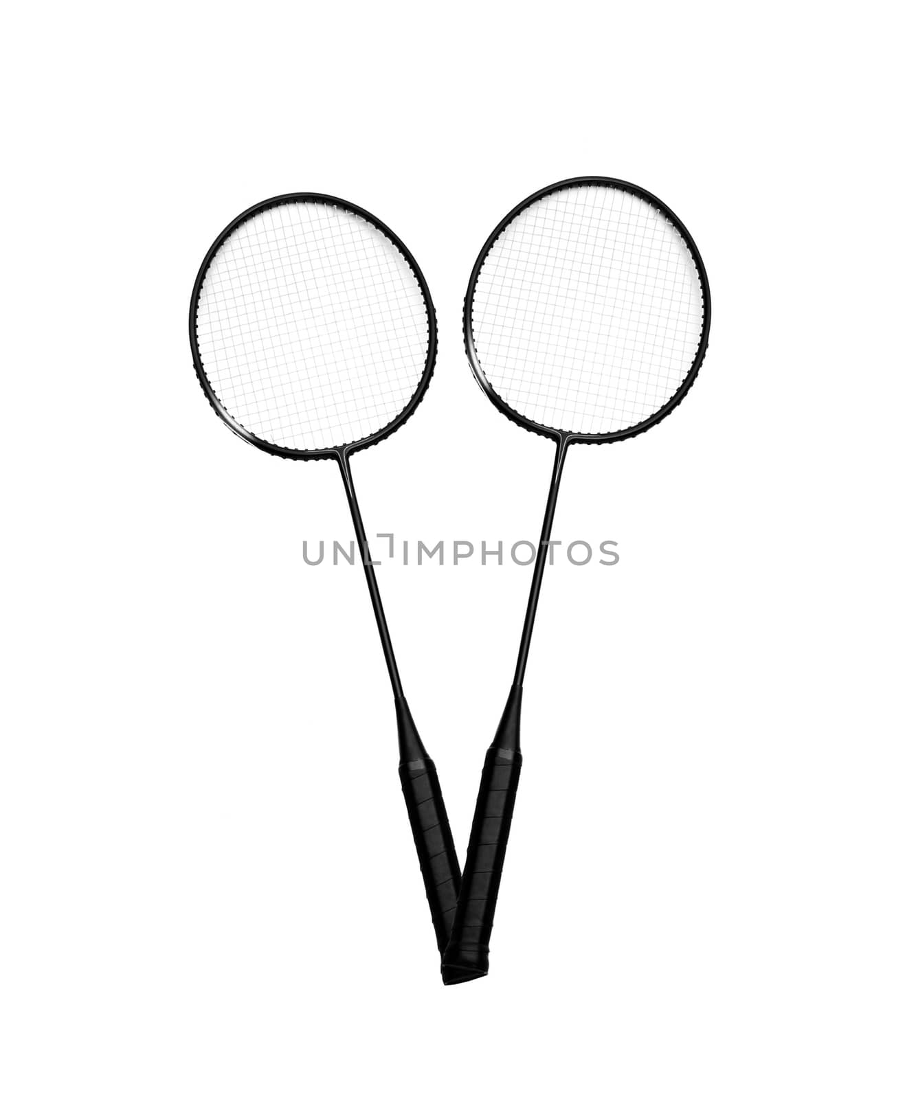 Badminton rackets on a white background
