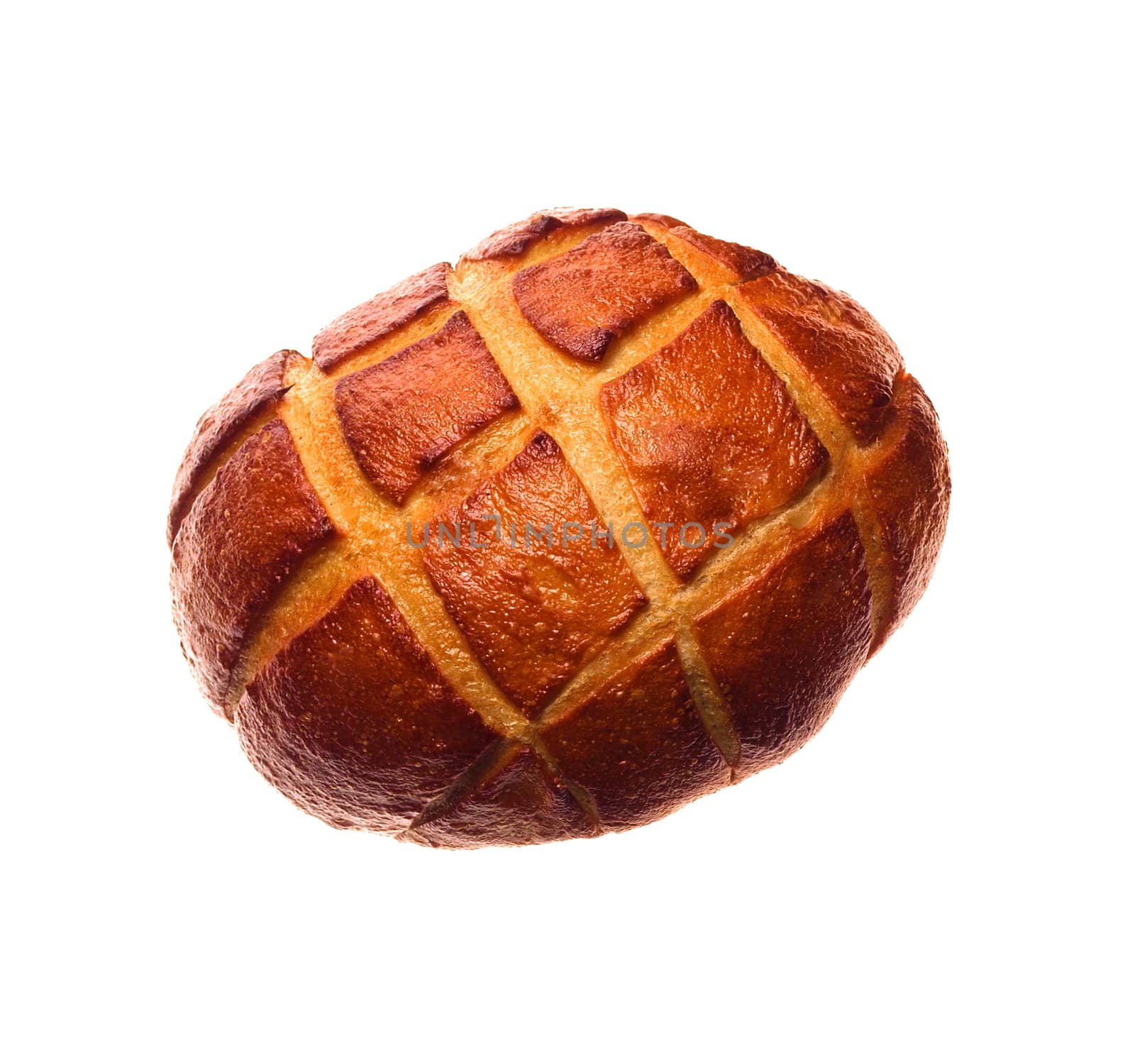 Traditional homemade round bread isolated on a white background