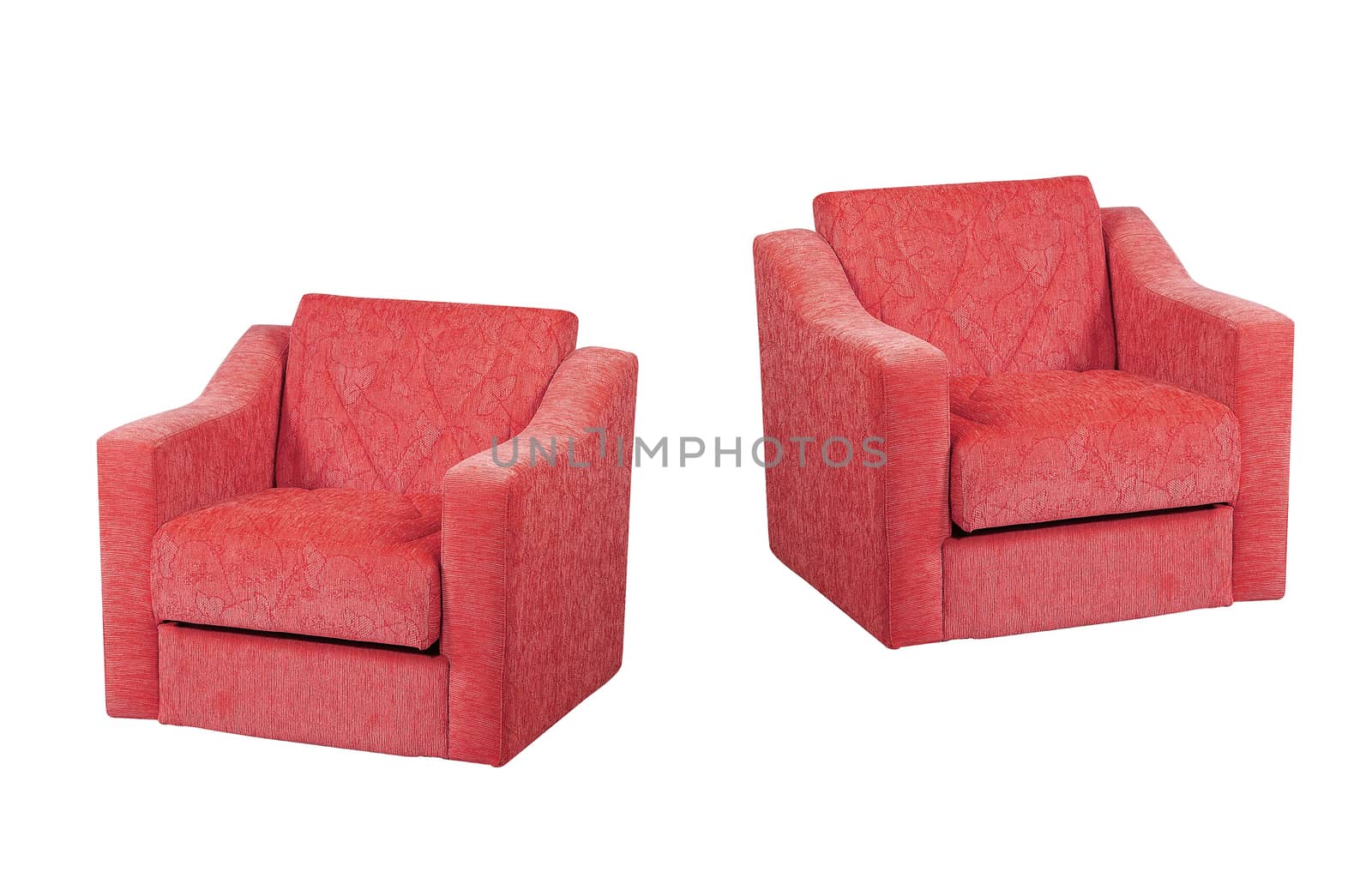 Bright Red Armchair isolated on white with a drop shadow.