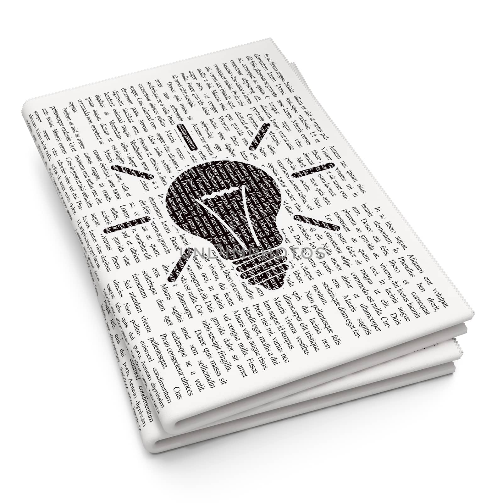 Business concept: Pixelated black Light Bulb icon on Newspaper background