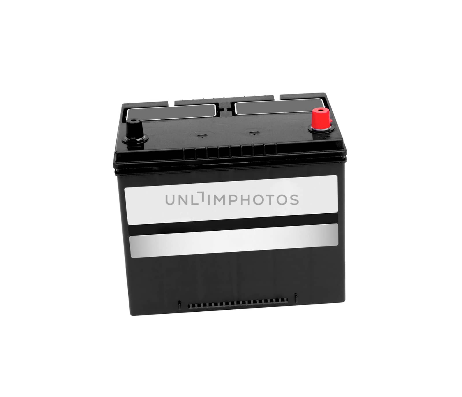 New 12V car battery isolated on white background