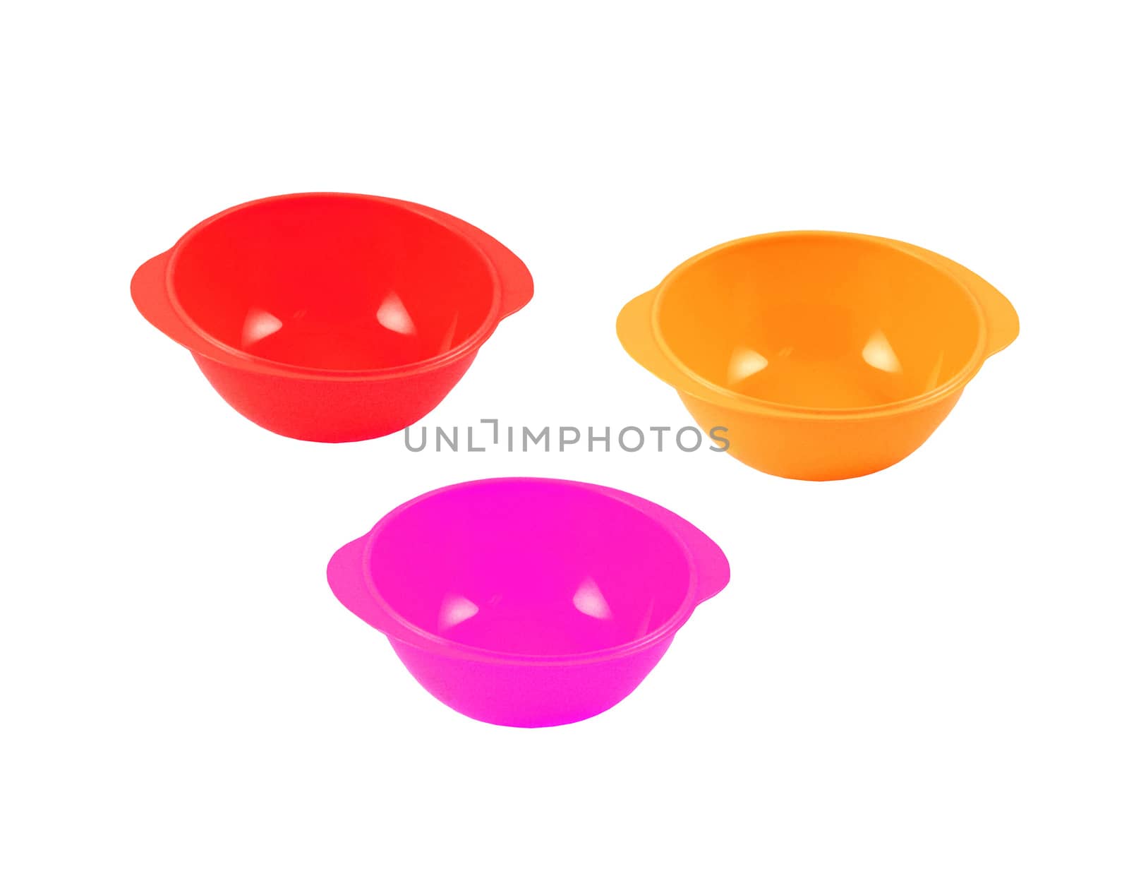 plastic bowls on white background