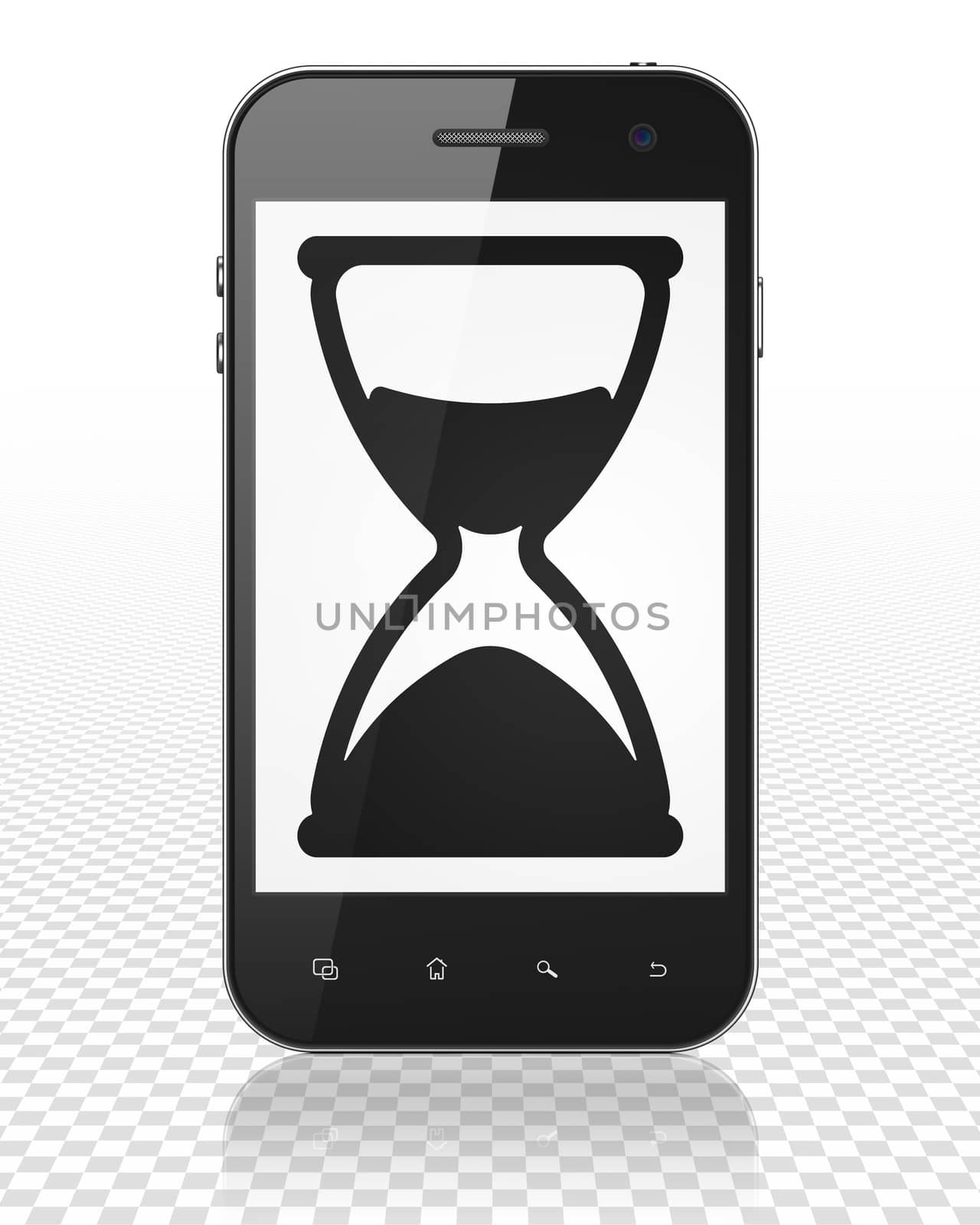 Timeline concept: Smartphone with Hourglass on display by maxkabakov