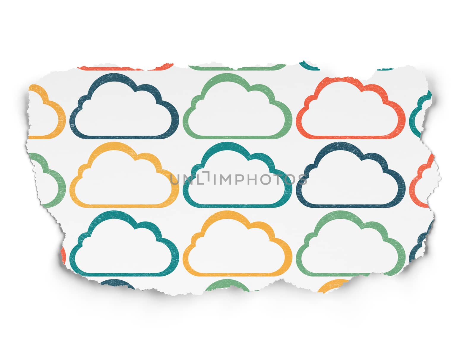 Cloud networking concept: Cloud icons on Torn Paper background by maxkabakov