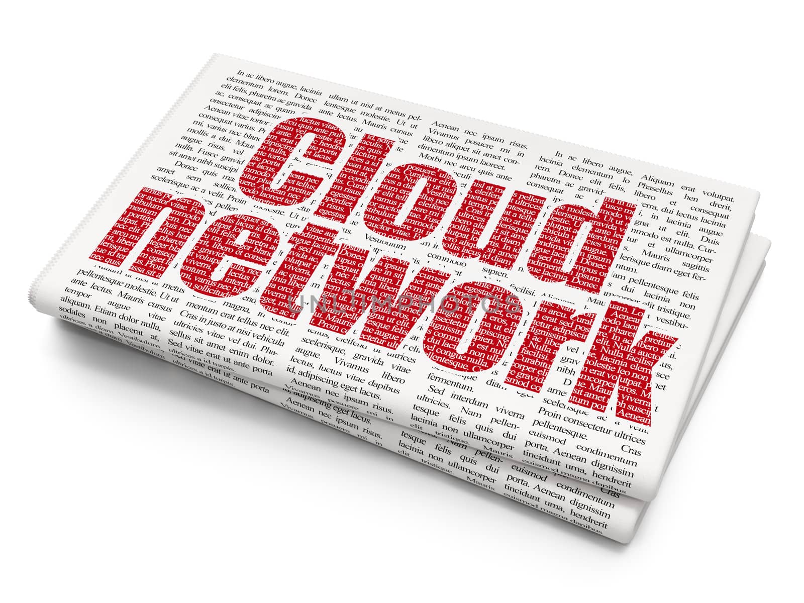 Cloud computing concept: Pixelated red text Cloud Network on Newspaper background