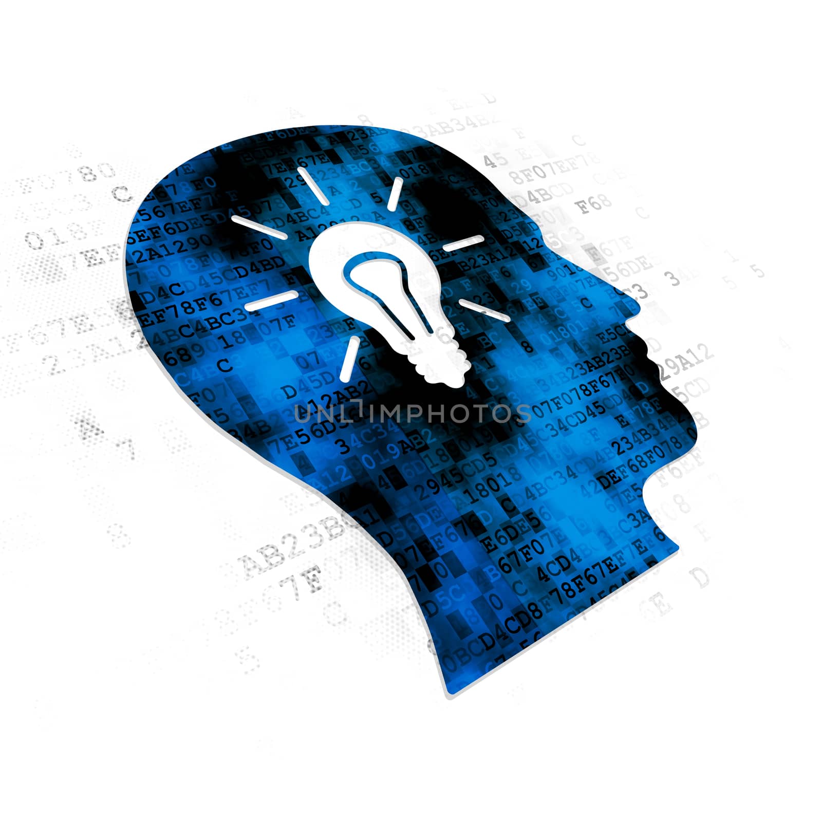 Learning concept: Head With Light Bulb on Digital background by maxkabakov