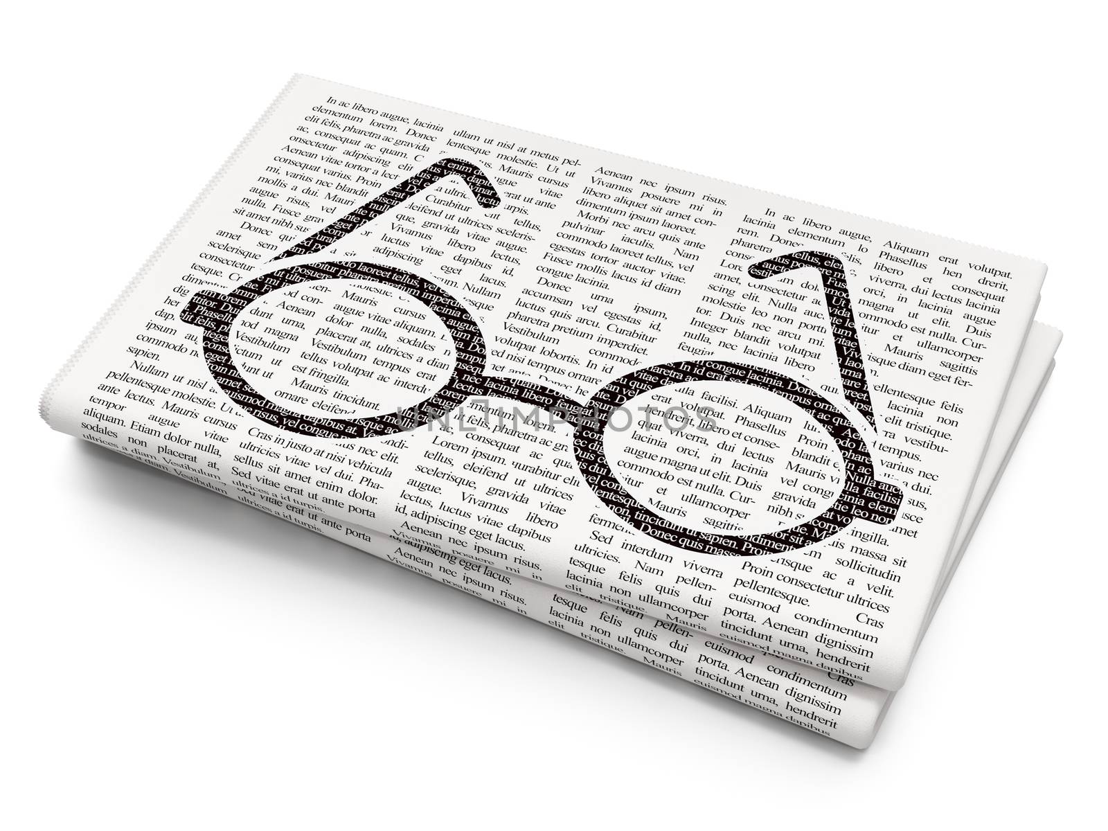 Studying concept: Pixelated black Glasses icon on Newspaper background