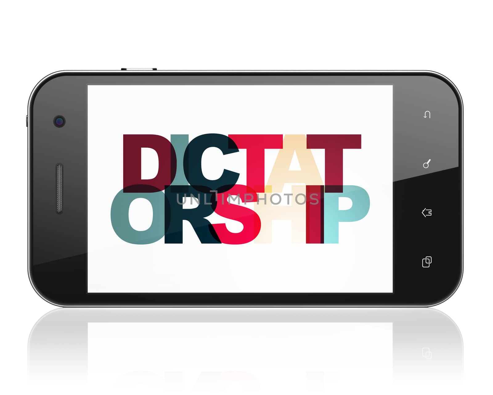 Politics concept: Smartphone with Painted multicolor text Dictatorship on display