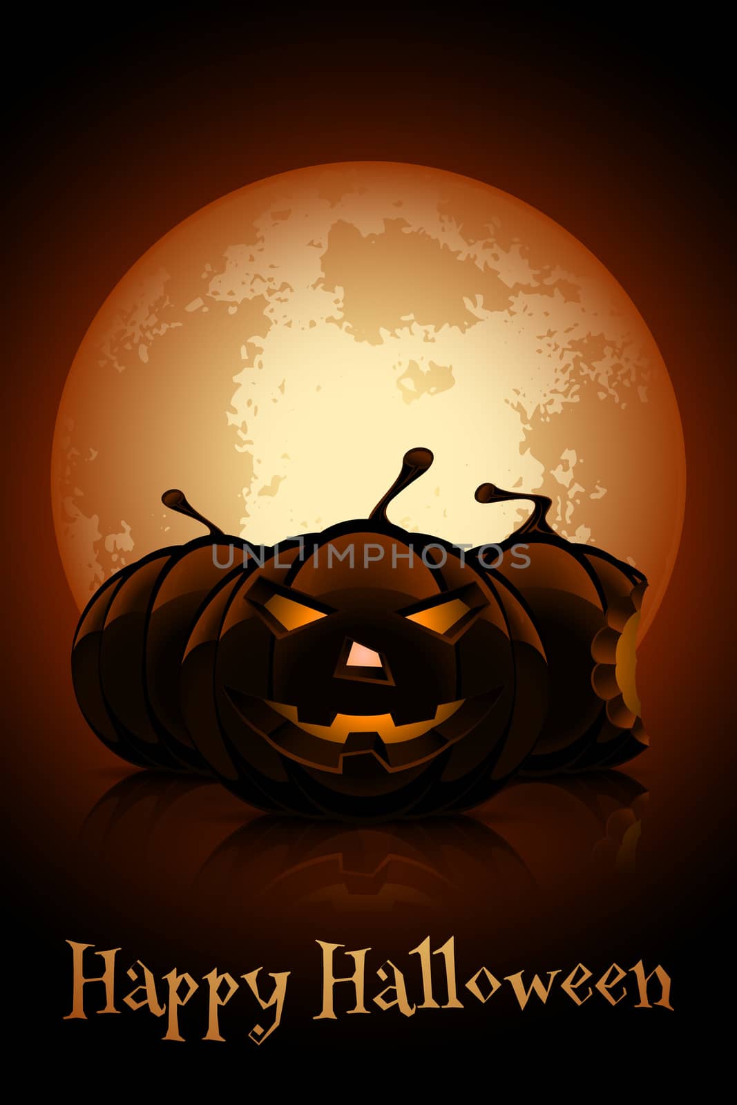 Happy Halloween Poster. Holiday Illustration with Moon and Pumpkins.