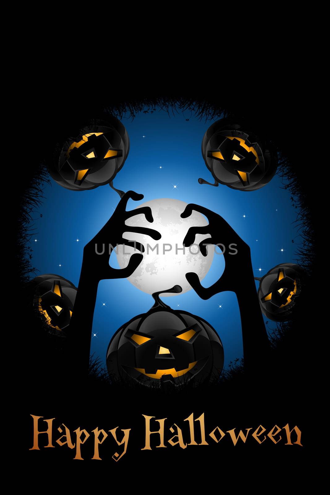 Halloween Zombie Party Poster with Pumpkins and Moon.