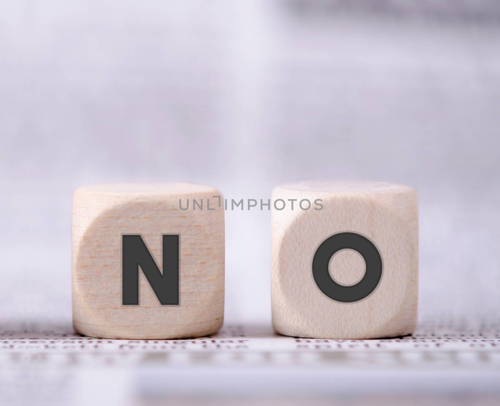 No word written on two wooden dice.