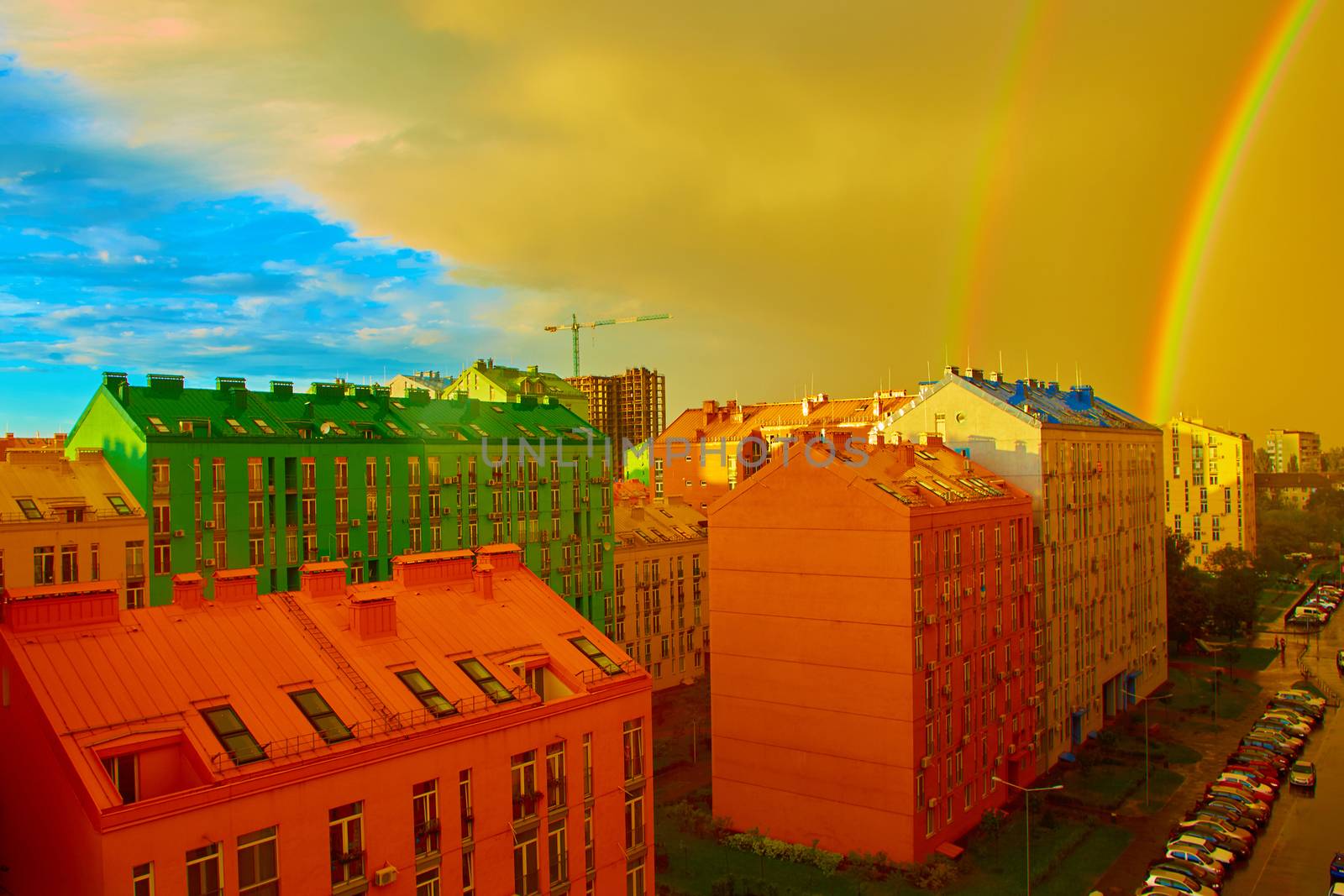 Double rainbow over the city by sarymsakov