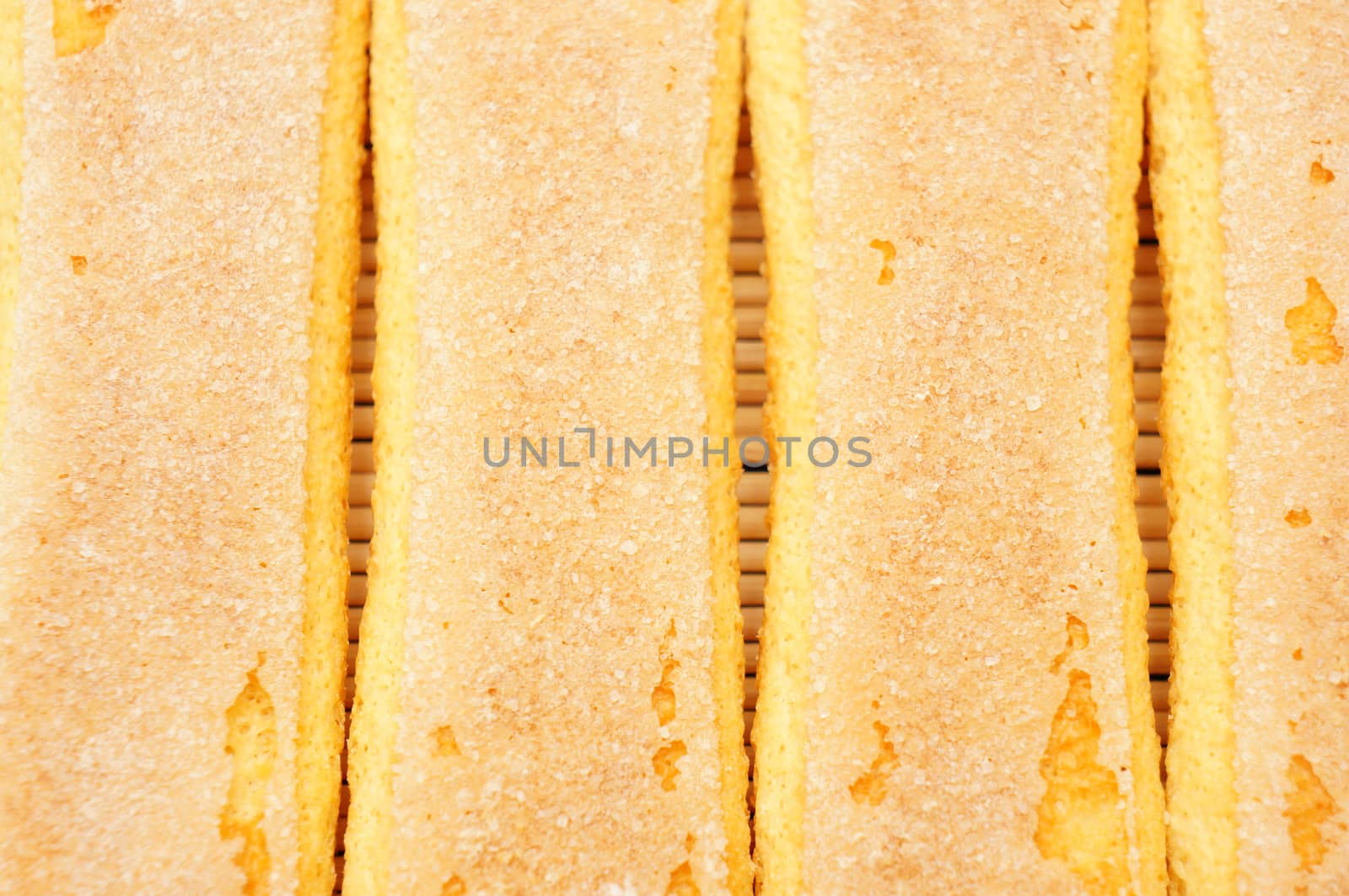 Close-up of ladyfingers topped with crystal sugar