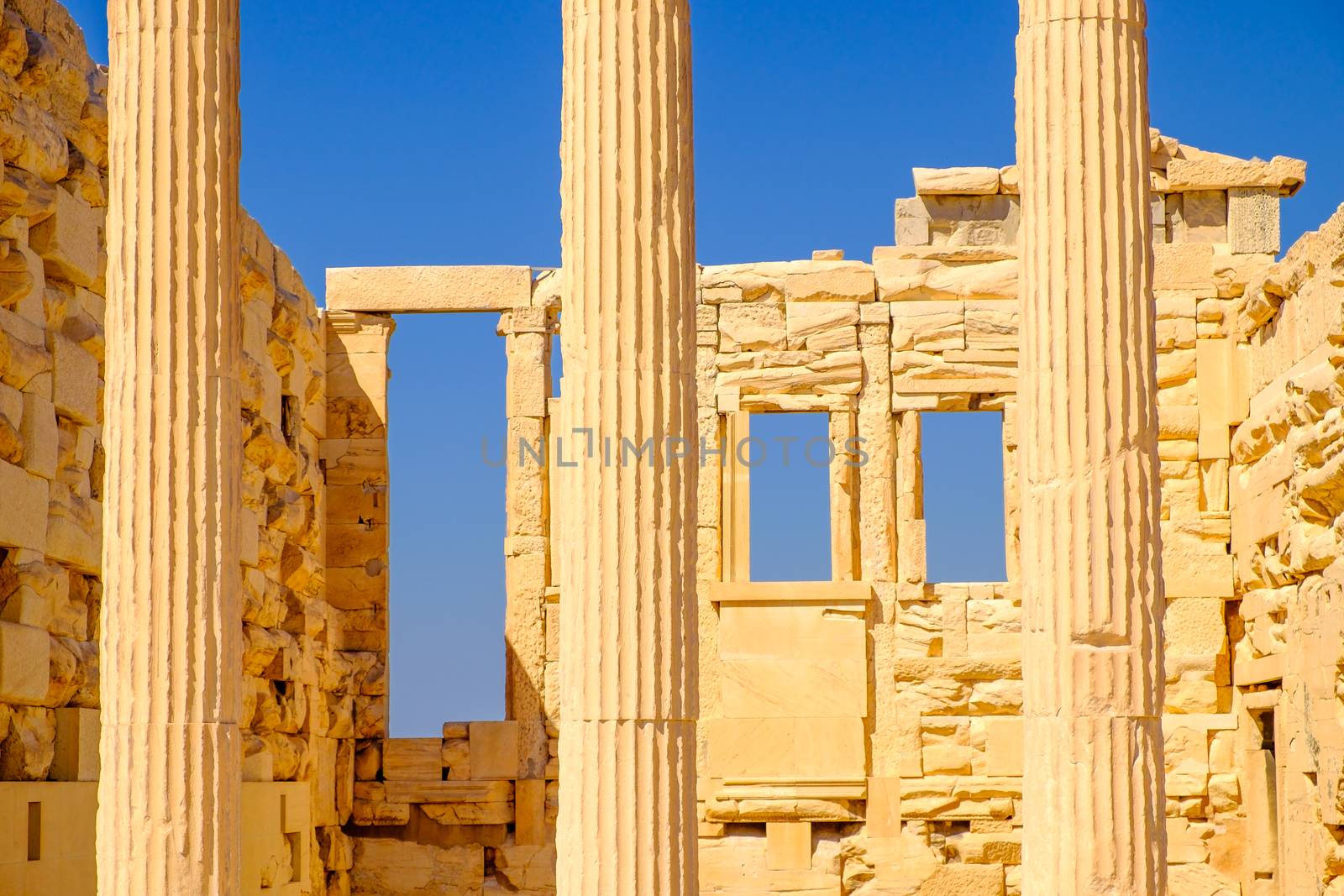 Architecture detail of Erechteion temple in Acropolis, Athens, Greece