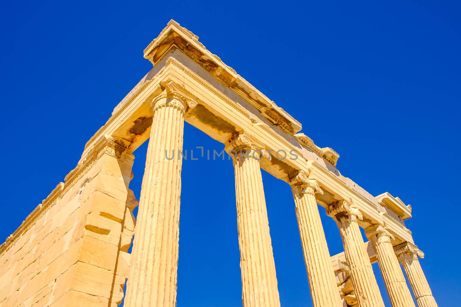 Architecture detail of ancient sandstone temple pillars, Acropolis, Athens
