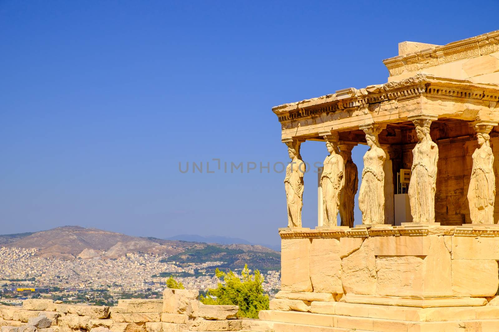 Architecture detail of ancient temple Erechteion in Acropolis, Athens, Greece