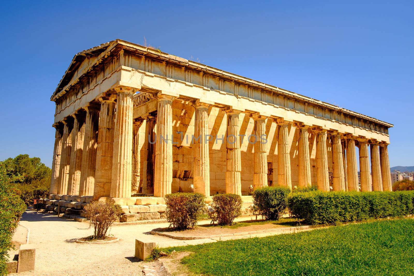 Scenic view of temple of Hephaestus in Ancient Agora, Athens, Greece