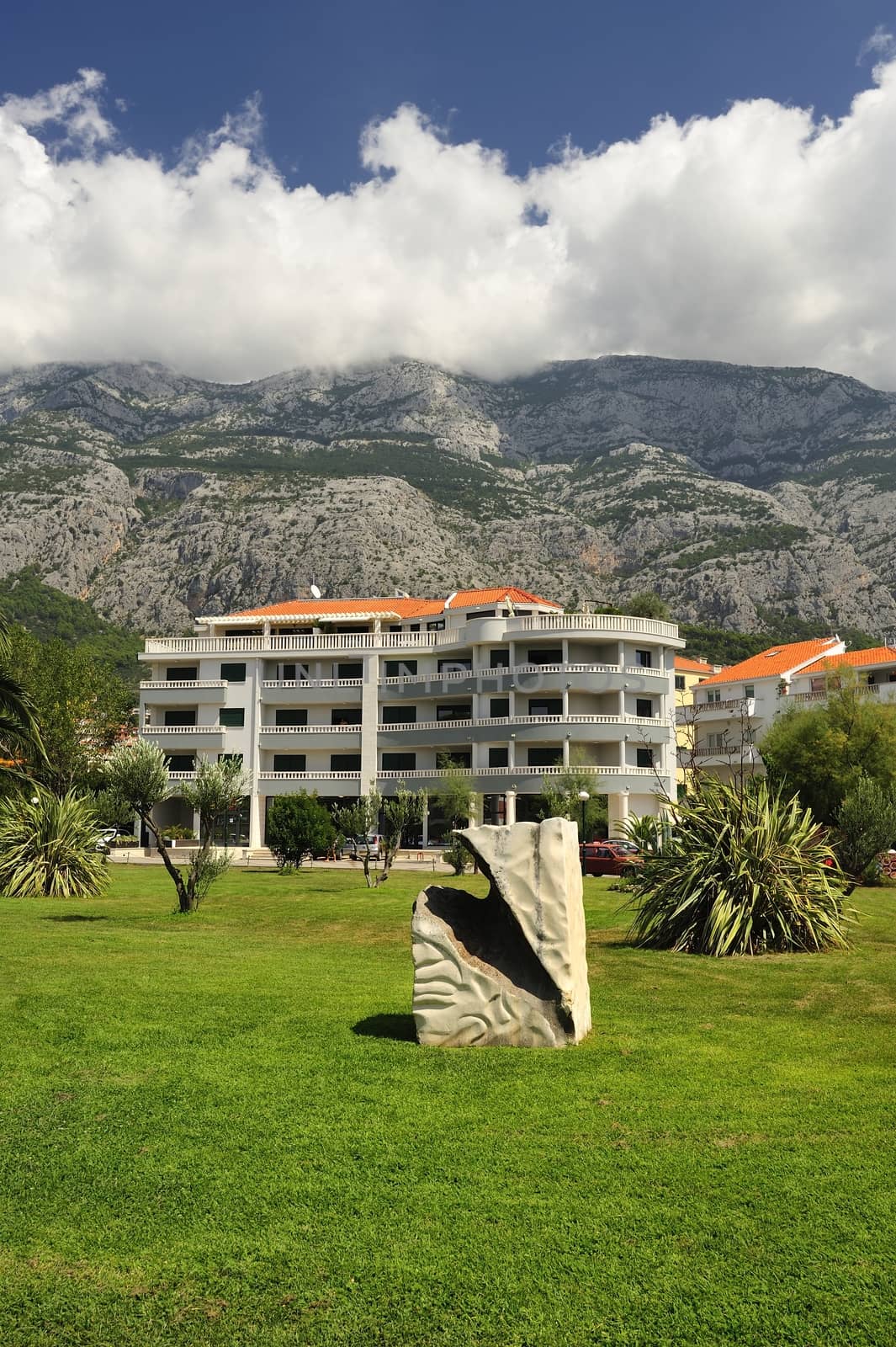 Markarska, Croatia - August 18, 2014: Beautiful park in Makarska a small town in Dalmatia, Croatia