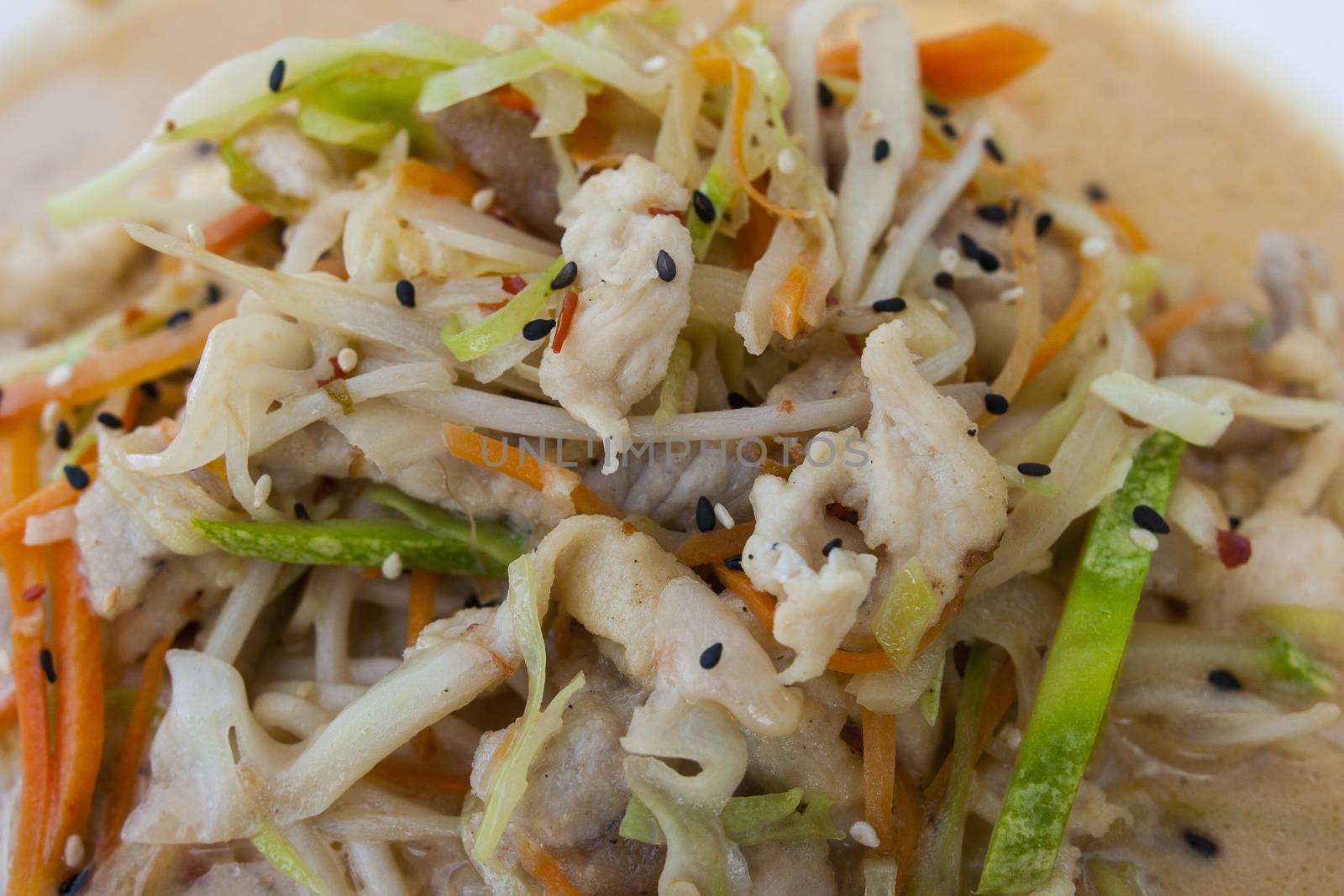 ramen asian noodle soup with vegetables and beef