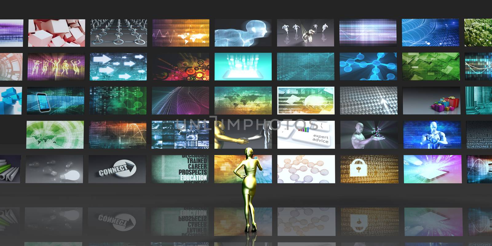 Multimedia Technology with Woman Staring at Screens