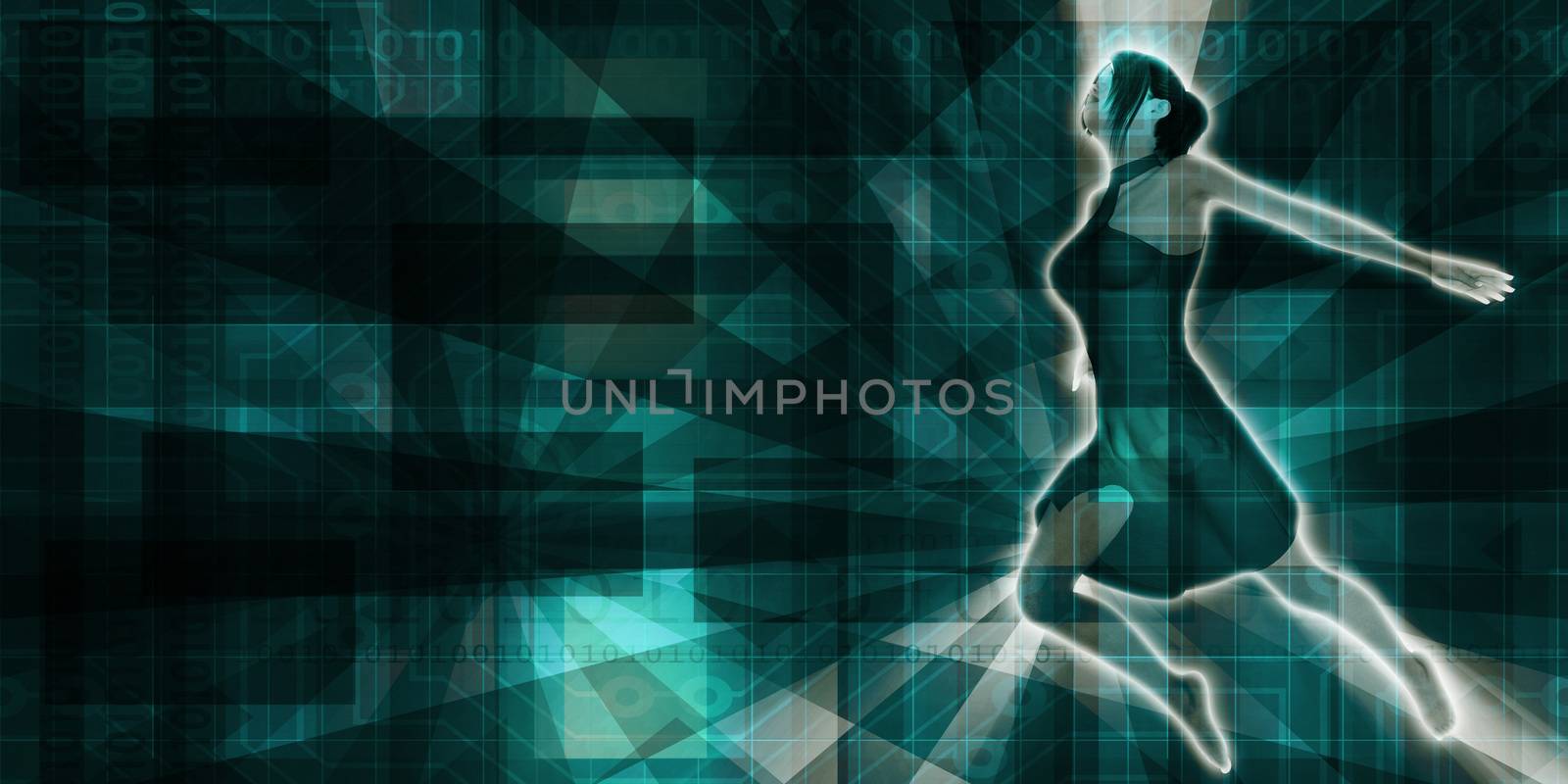 Carefree Woman Jumping as a Abstract Background