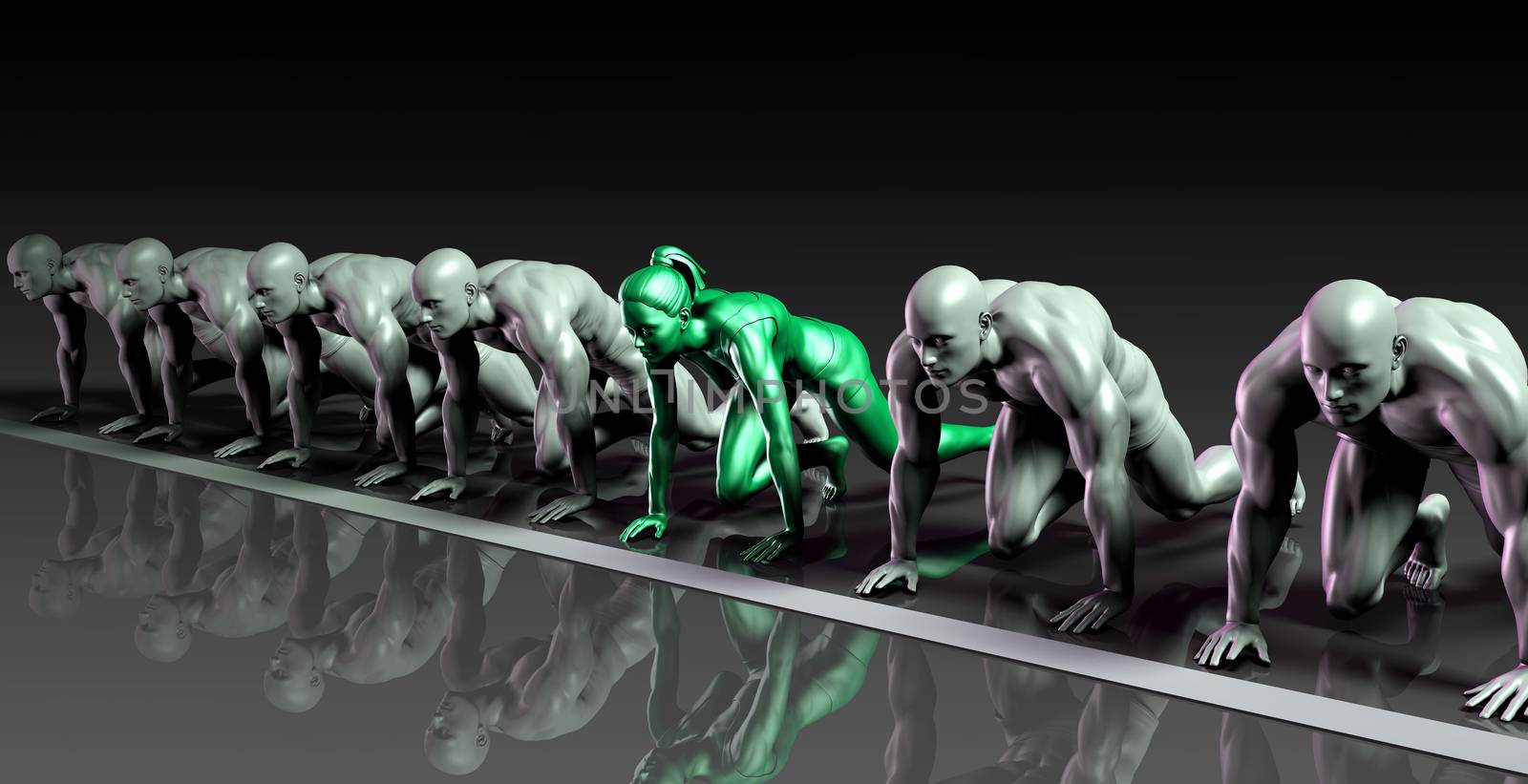 Lone Female Competing Against Males in a Race