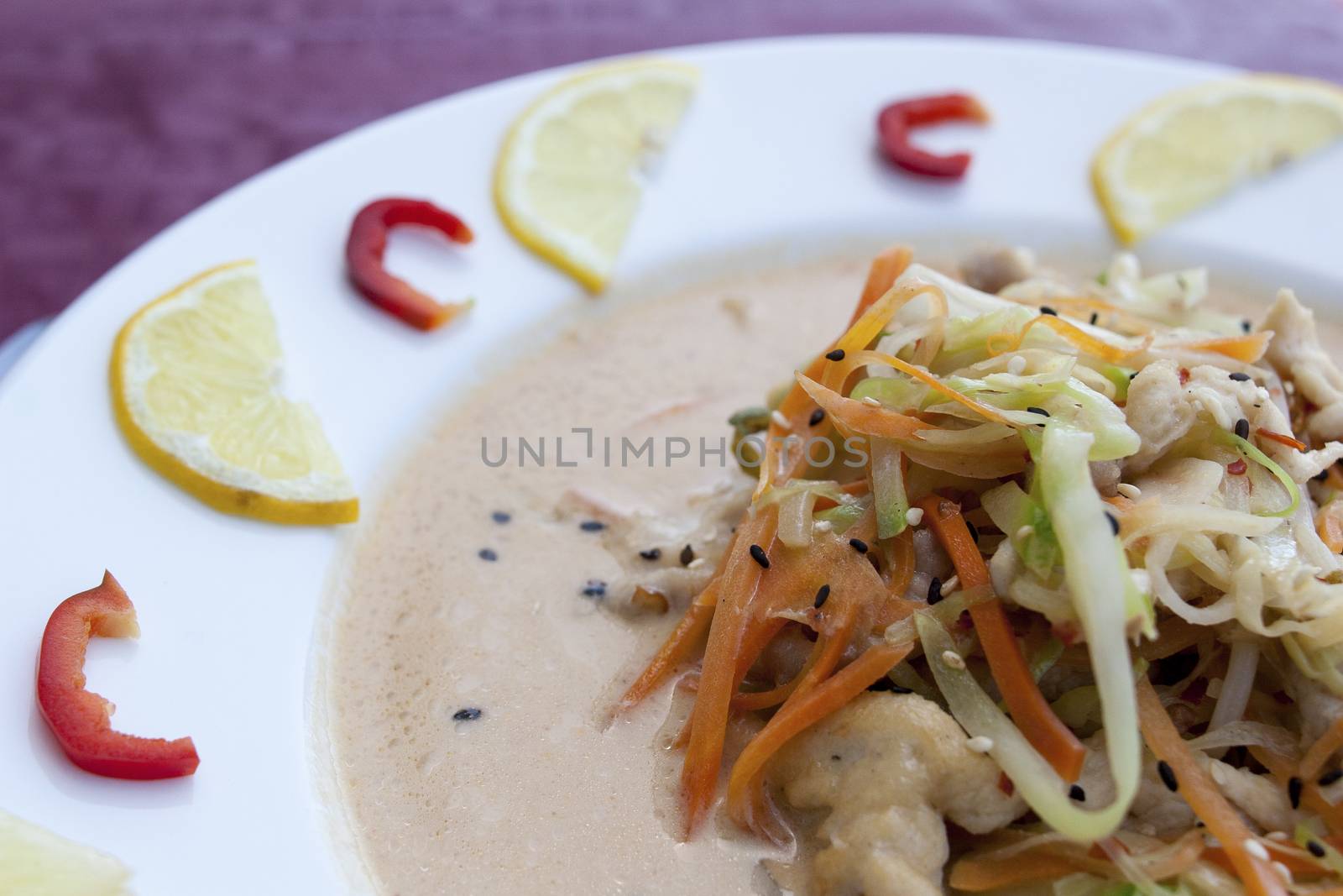 ramen asian noodle soup with vegetables and beef