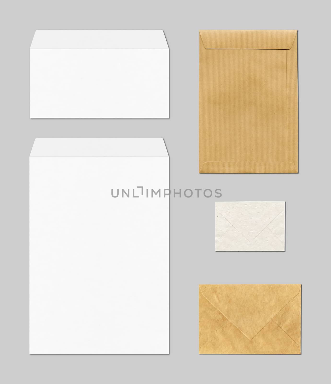 various envelopes mockup template isolated on grey background