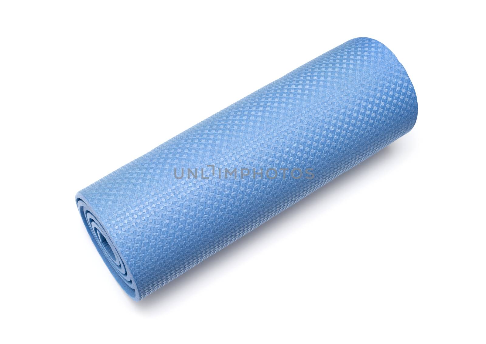 Blue yoga mat for exercise, isolated on white background. by DNKSTUDIO