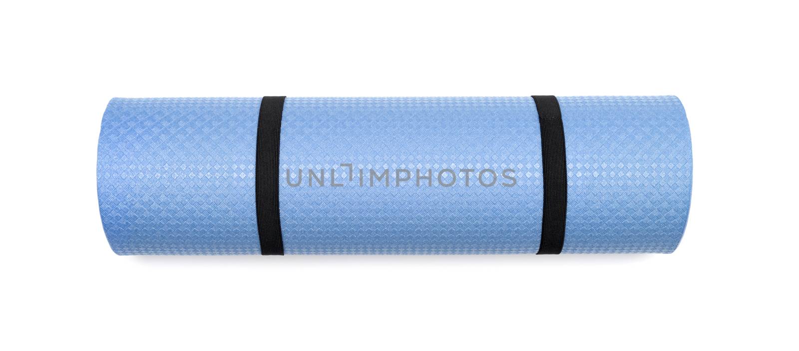 Blue yoga mat for exercise, isolated on white background. by DNKSTUDIO