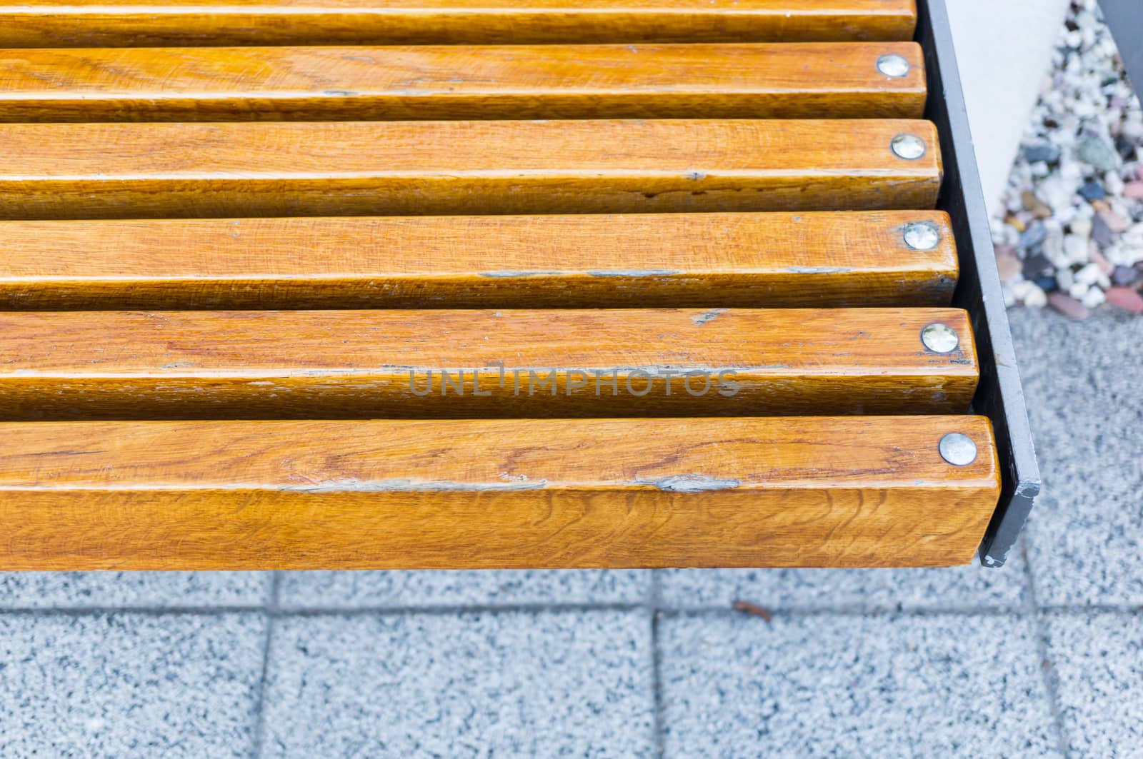 Close up of a wooden bench