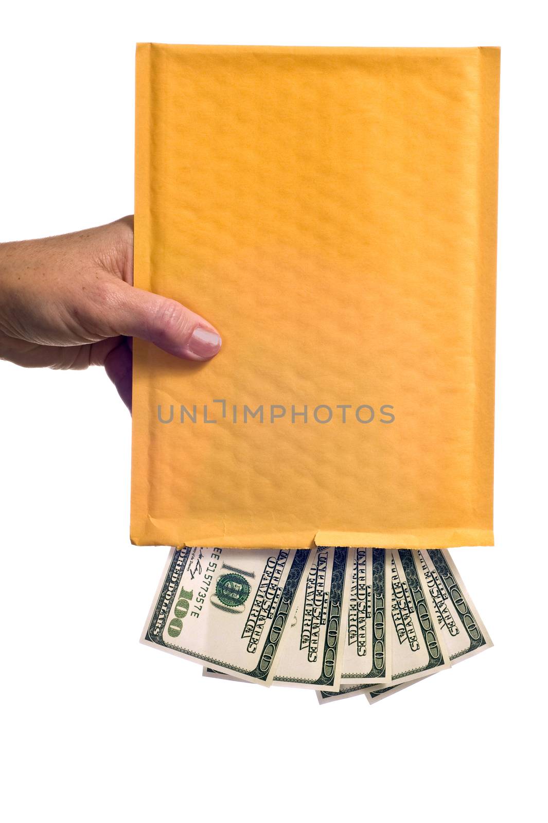 Money Falling Out Of Blank Envelope On White by stockbuster1