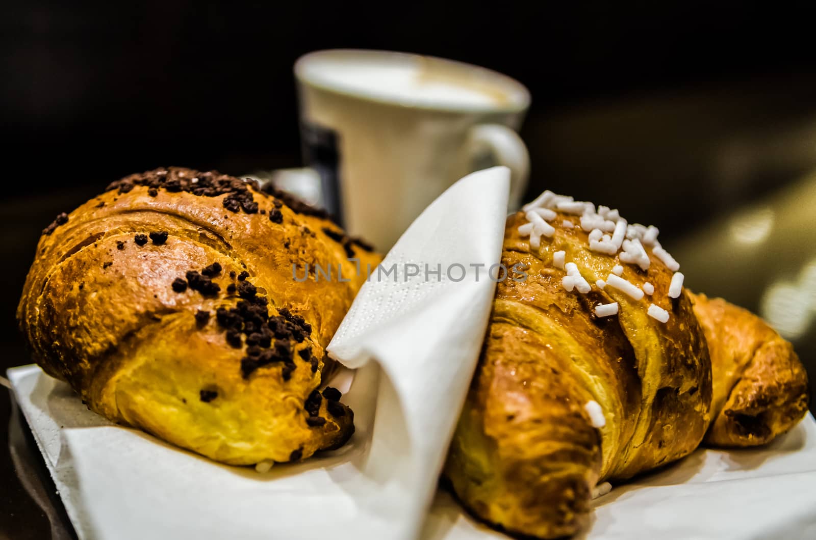 A typical Italian breakfast with cappuccino and croissant