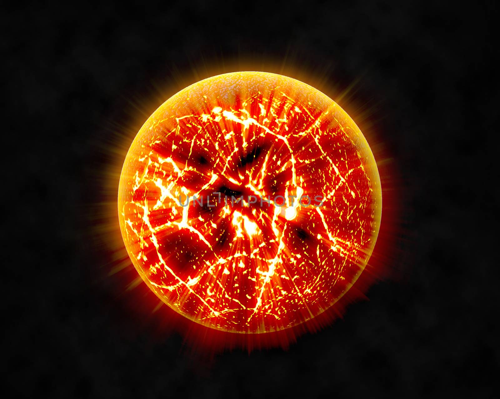 Abstract background of burning planet or sun. Apocalypse. Exploding planet