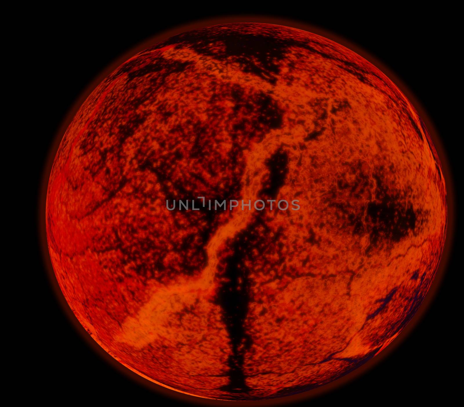 Abstract background of burning planet or sun. Apocalypse. Exploding planet