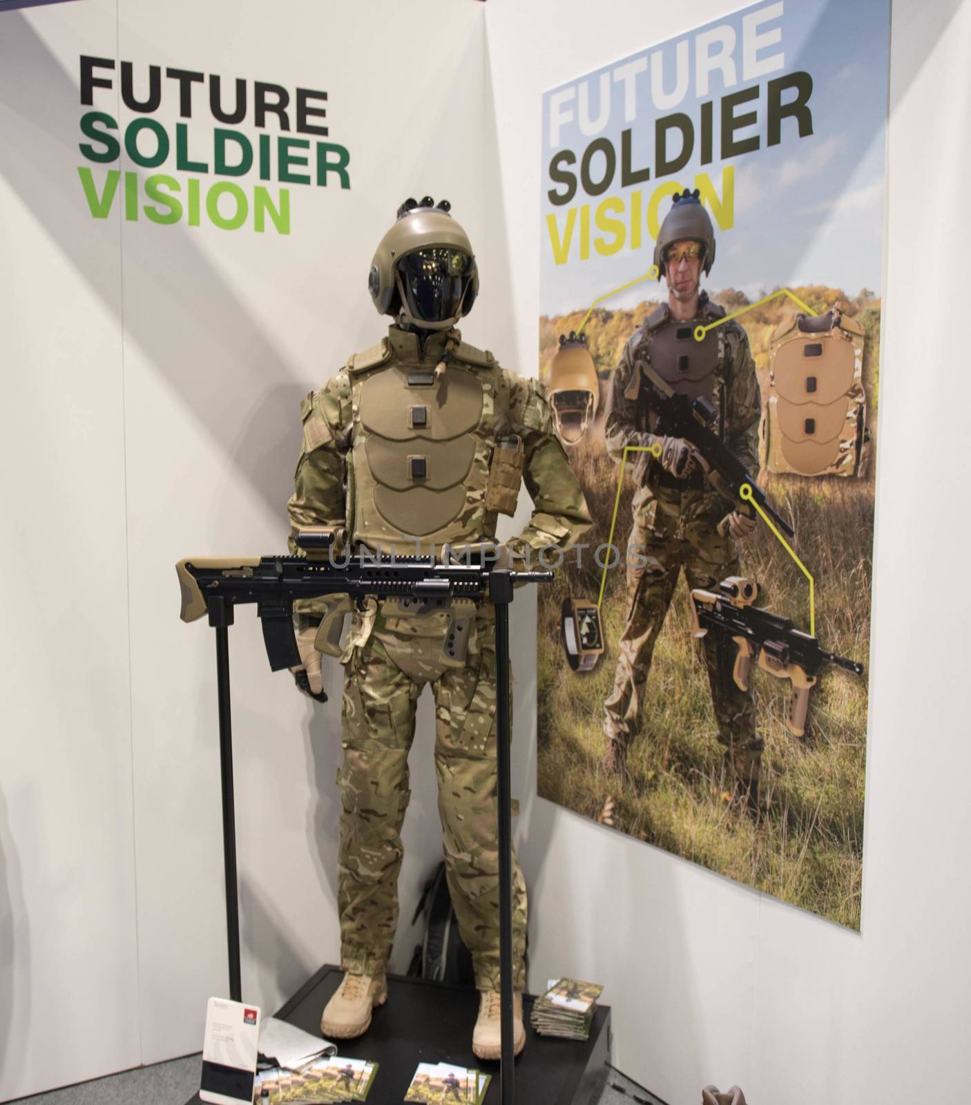 UNITED KINGDOM, London: Future soldier	The Defence and Security International Exhibition (DSEI) began in London on September 15, 2015 despite a week of direct action protests by peace campaigners.  	The arms fair has seen over 30,000 people descend on London to see the 1,500 exhibitors who are displaying weapons of war from pistols and rifles up to tanks, assault helicopters and warships.  	Protesters attempted to block the main road into the exhibition, claiming that such an event strengthened the UK's ties to human rights abuses. 