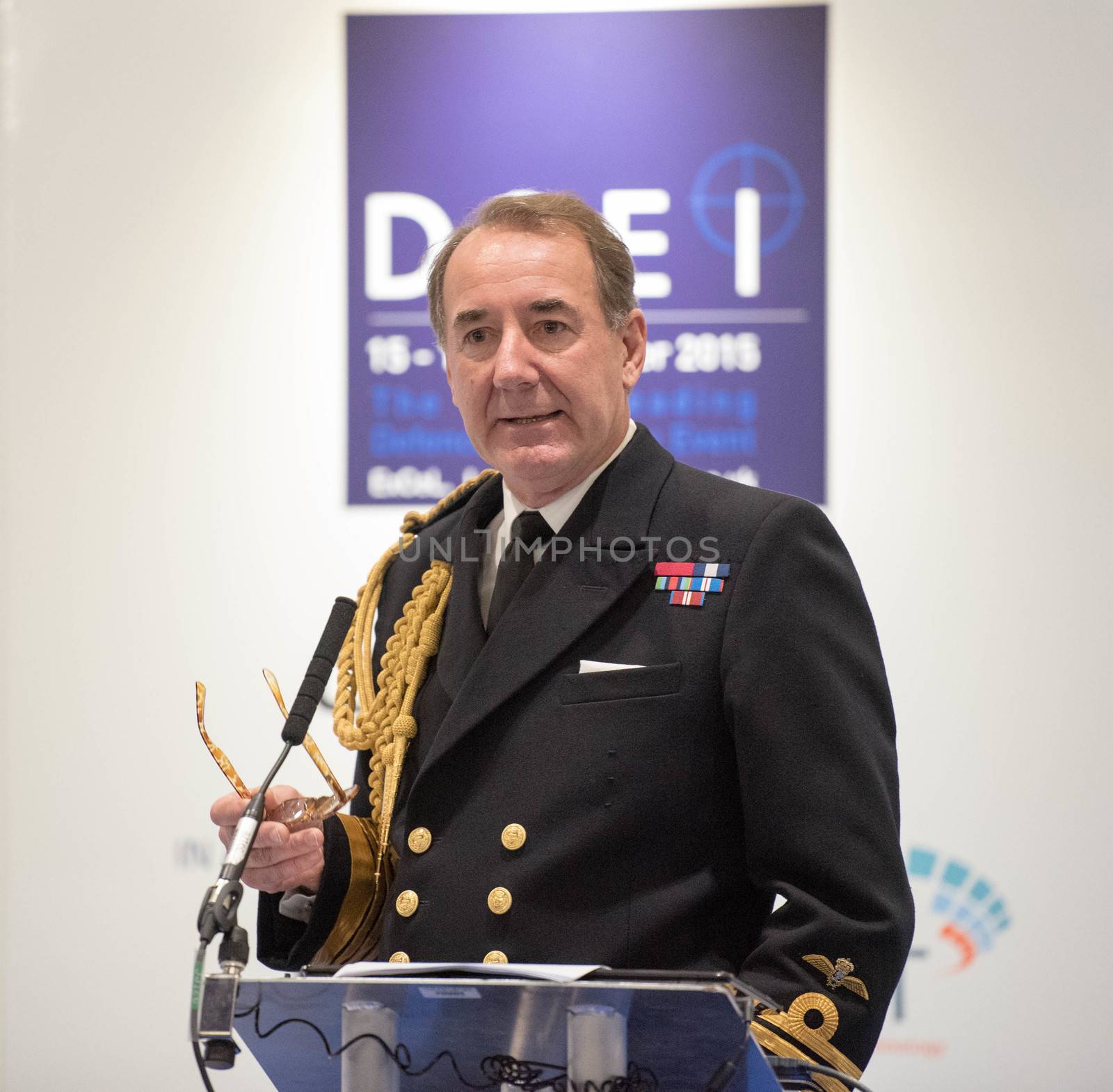 UNITED KINGDOM, London: Naval Officer	The Defence and Security International Exhibition (DSEI) began in London on September 15, 2015 despite a week of direct action protests by peace campaigners.  	The arms fair has seen over 30,000 people descend on London to see the 1,500 exhibitors who are displaying weapons of war from pistols and rifles up to tanks, assault helicopters and warships.  	Protesters attempted to block the main road into the exhibition, claiming that such an event strengthened the UK's ties to human rights abuses. 